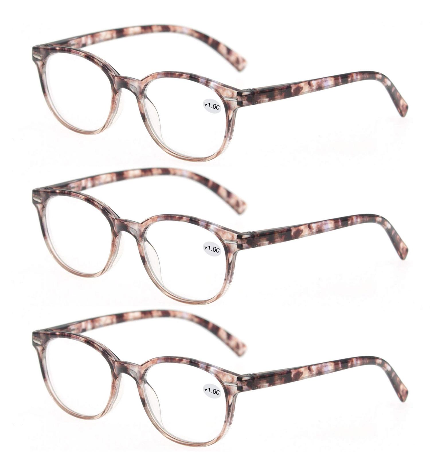 Stylish Women Reading Glasses 1.0 - 3 Pair Set with Spring Hinge, Fashionable Pattern Design, Brown Demi, Includes Reading Pouch, +1 Magnification - Buy Online on GoSupps.com