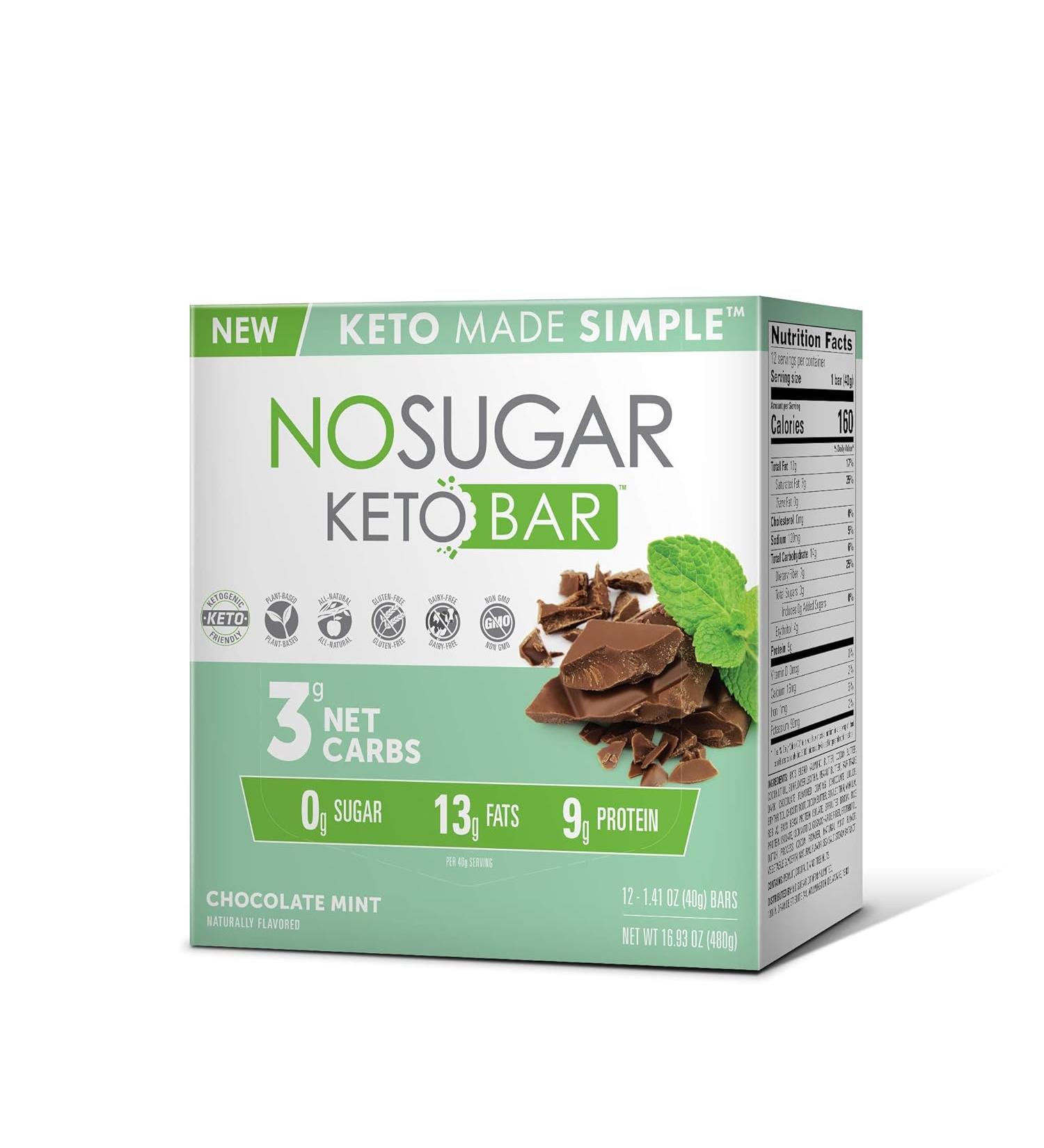 No Sugar Company Keto Bar Snack - Chocolate Mint - Pack of 12 - 1.41 Oz. - Buy Online on GoSupps.com