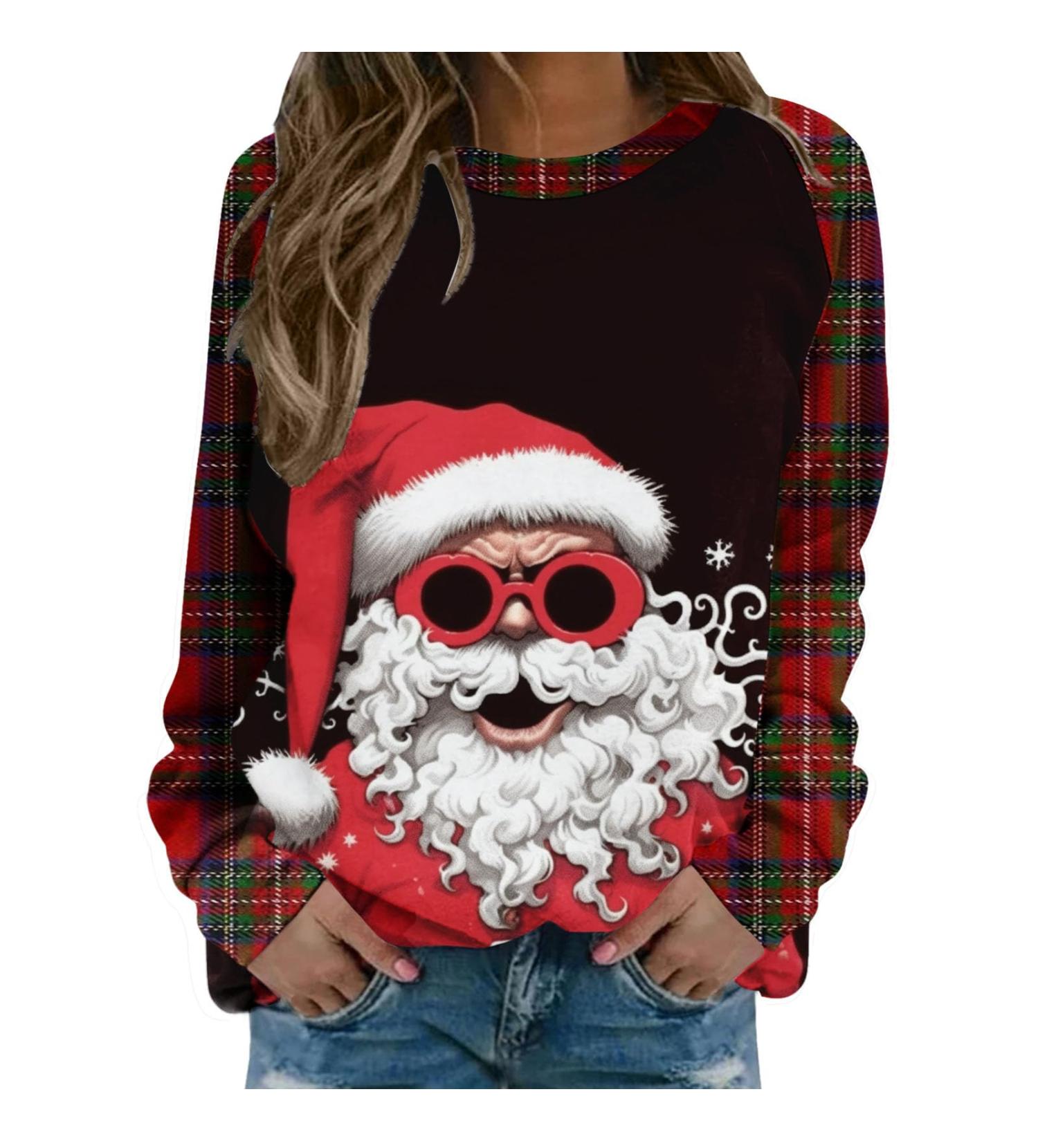 Womens Christmas Snowman Penguin Print Sweatshirt - Cute O-Neck Raglan Top Pullover for Winter Xmas - White, Size L - Buy Online on GoSupps.com