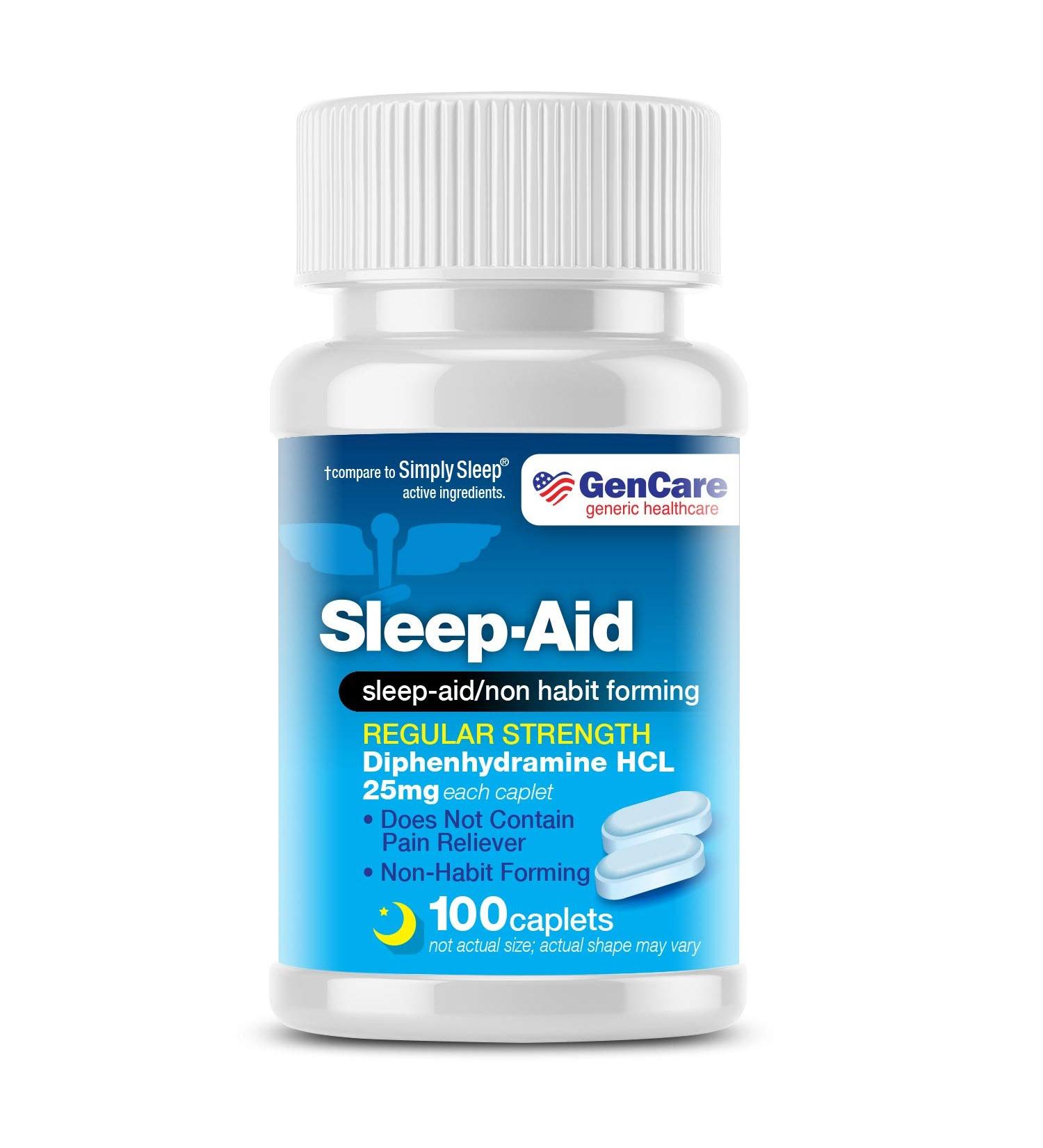 GenCare Sleep Aid Diphenhydramine 25mg (100 Caplets) - Non Habit Forming Sleep Aid for Deeper Sleep | Simply Sleep Formula - 1-2 Pills Before Bed - Buy Online on GoSupps.com