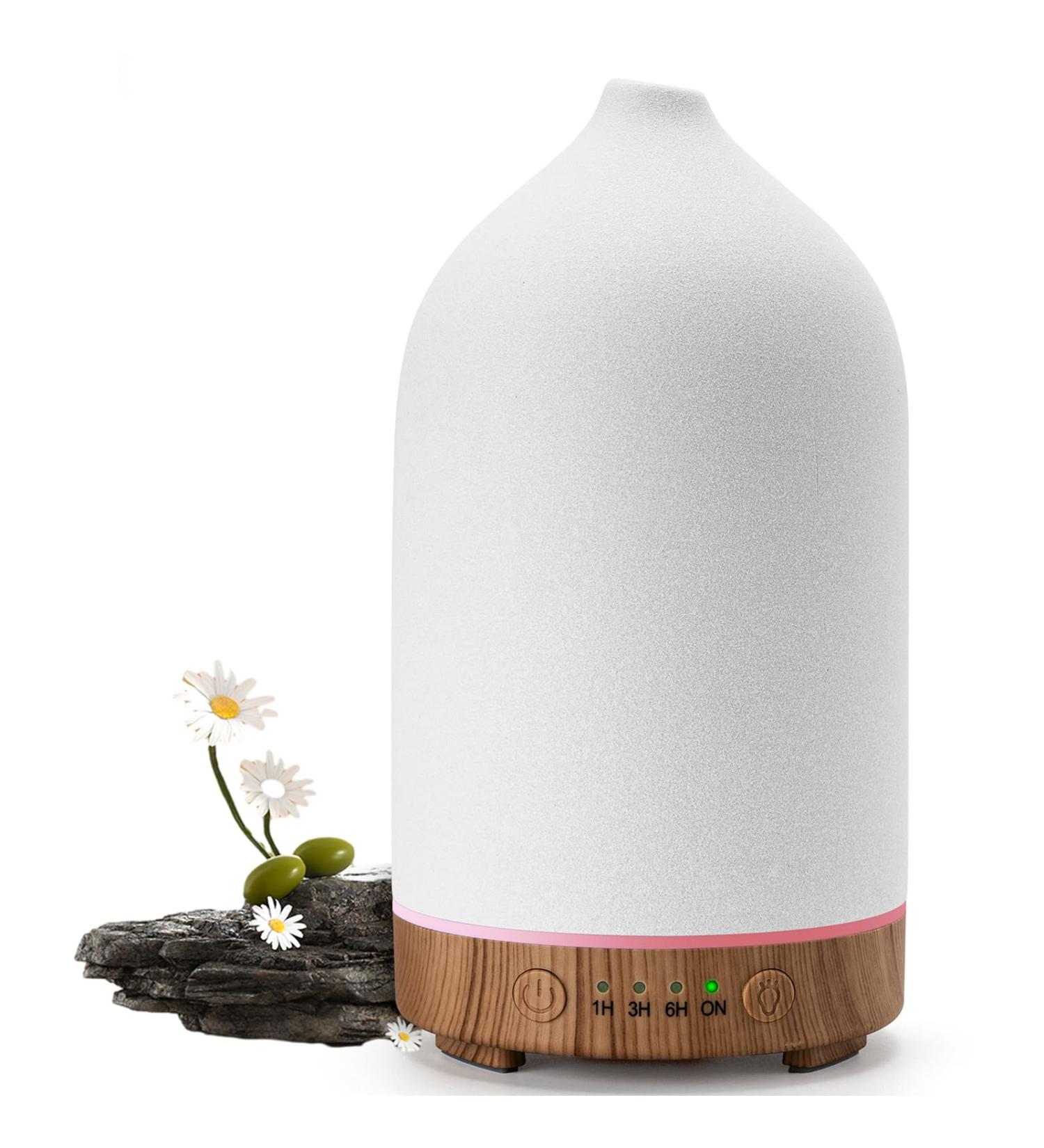 200ML Ceramic Aromatherapy Diffuser - Essential Oil Diffuser with 7 Color Lights & Auto Shut Off for Home & Office | Wood Grain Base - Buy Online on GoSupps.com
