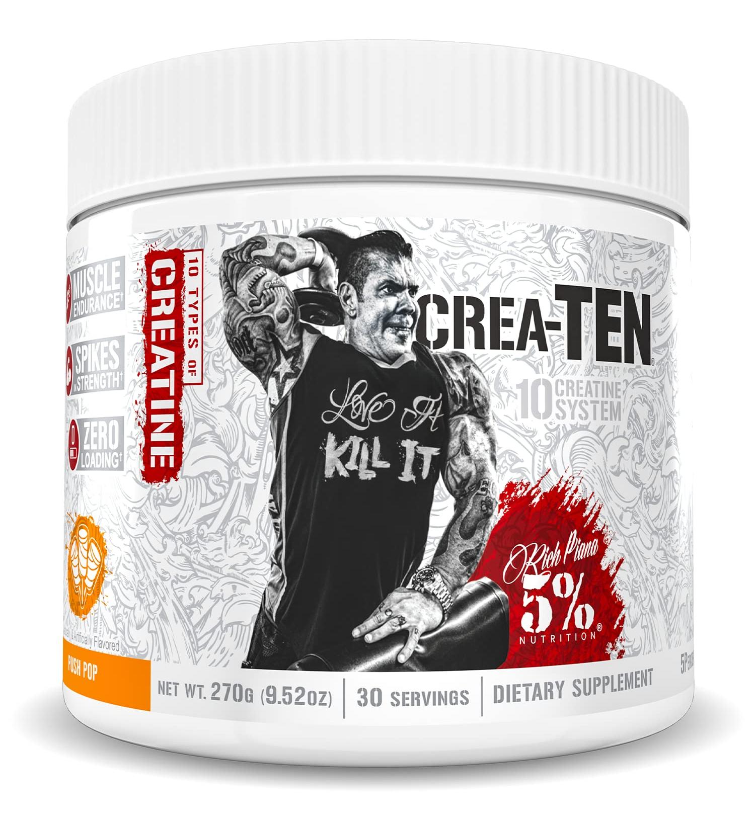Rich Piana 5% Nutrition CreaTEN 10 Creatine Blend - Muscle Gain Powder for Power, Strength, Endurance, and Recovery - 9.52 oz (30 Servings) - Push Pop Flavor - Buy Online on GoSupps.com