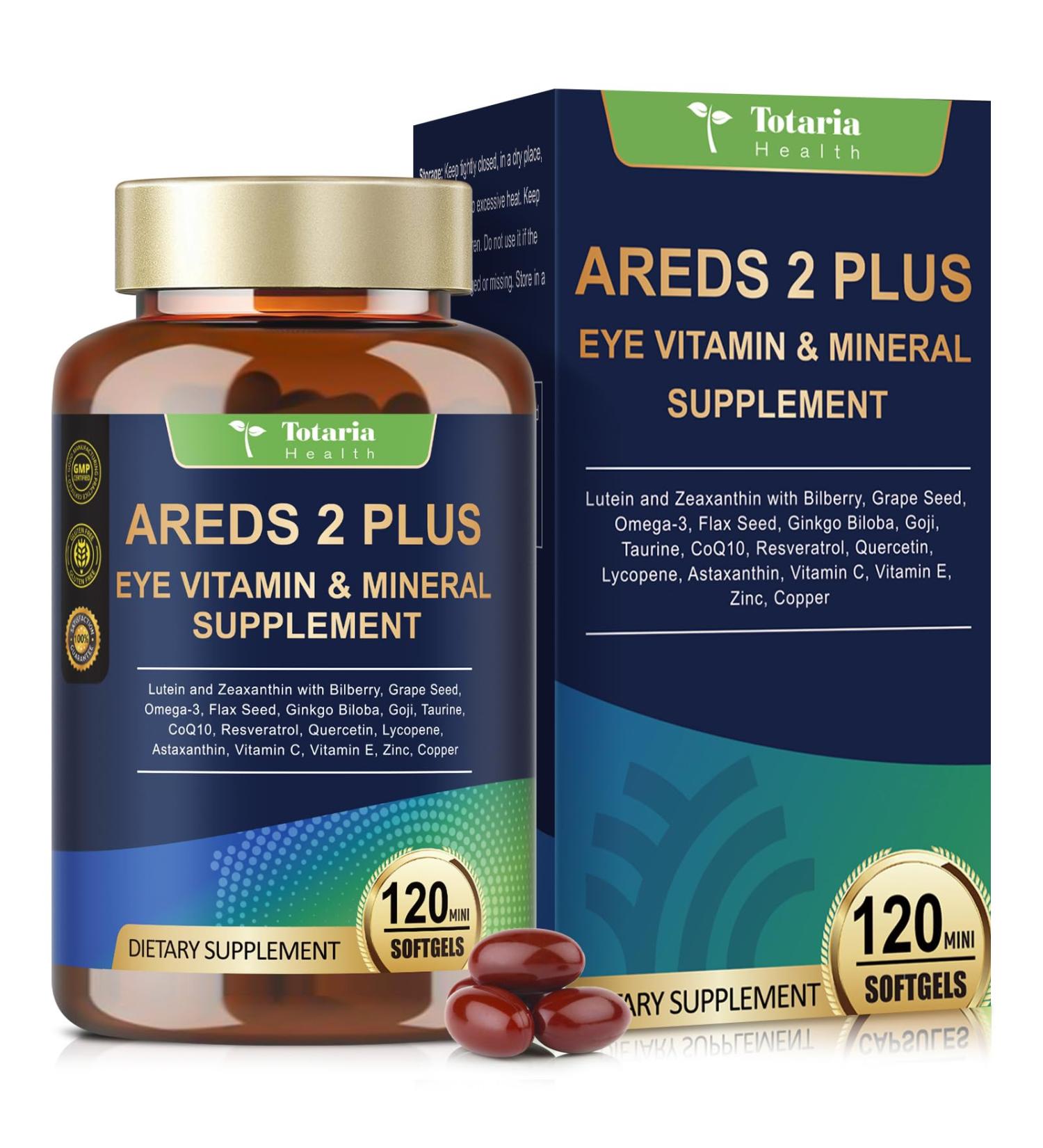 19-in-1 AREDS 2 + Eye Vitamins for Macular Health and Dry Eye, Lutein and Zeaxanthin Supplement with Vitamin C/E, Zinc, Omega-3, Support Eye Strain, Pressure, Night Vision & Hydration - 120 Softgels 120 Count (Pack of 1) - Buy Online on GoSupps.com