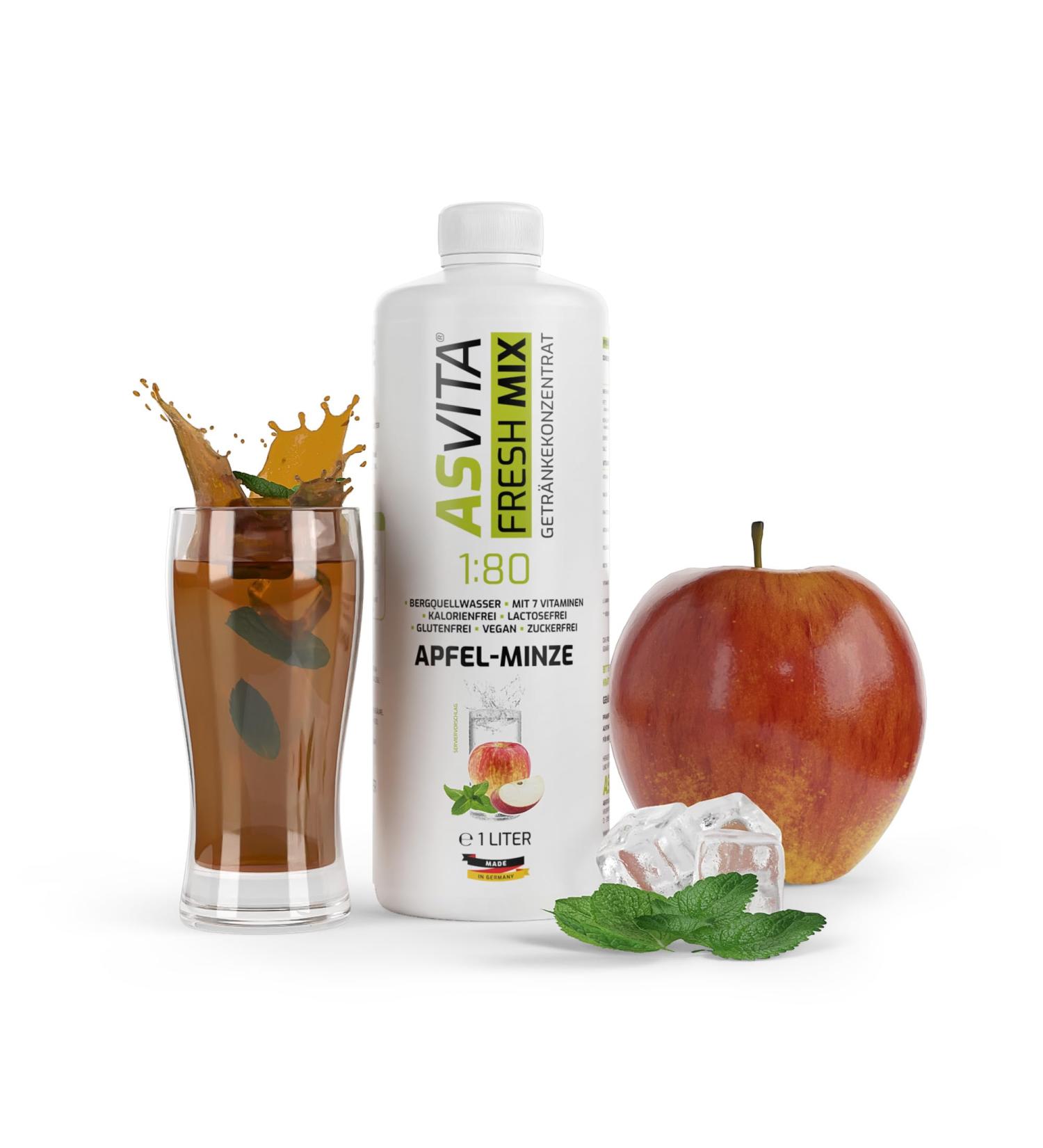 ASVITA Fresh Mix 1:80 Beverage Concentrate - Sugar-Free Syrup 26 Delicious Zero Calorie Flavors (Apple Mint) - 1L for Water Bubblers - International Shipping - Buy Online on GoSupps.com