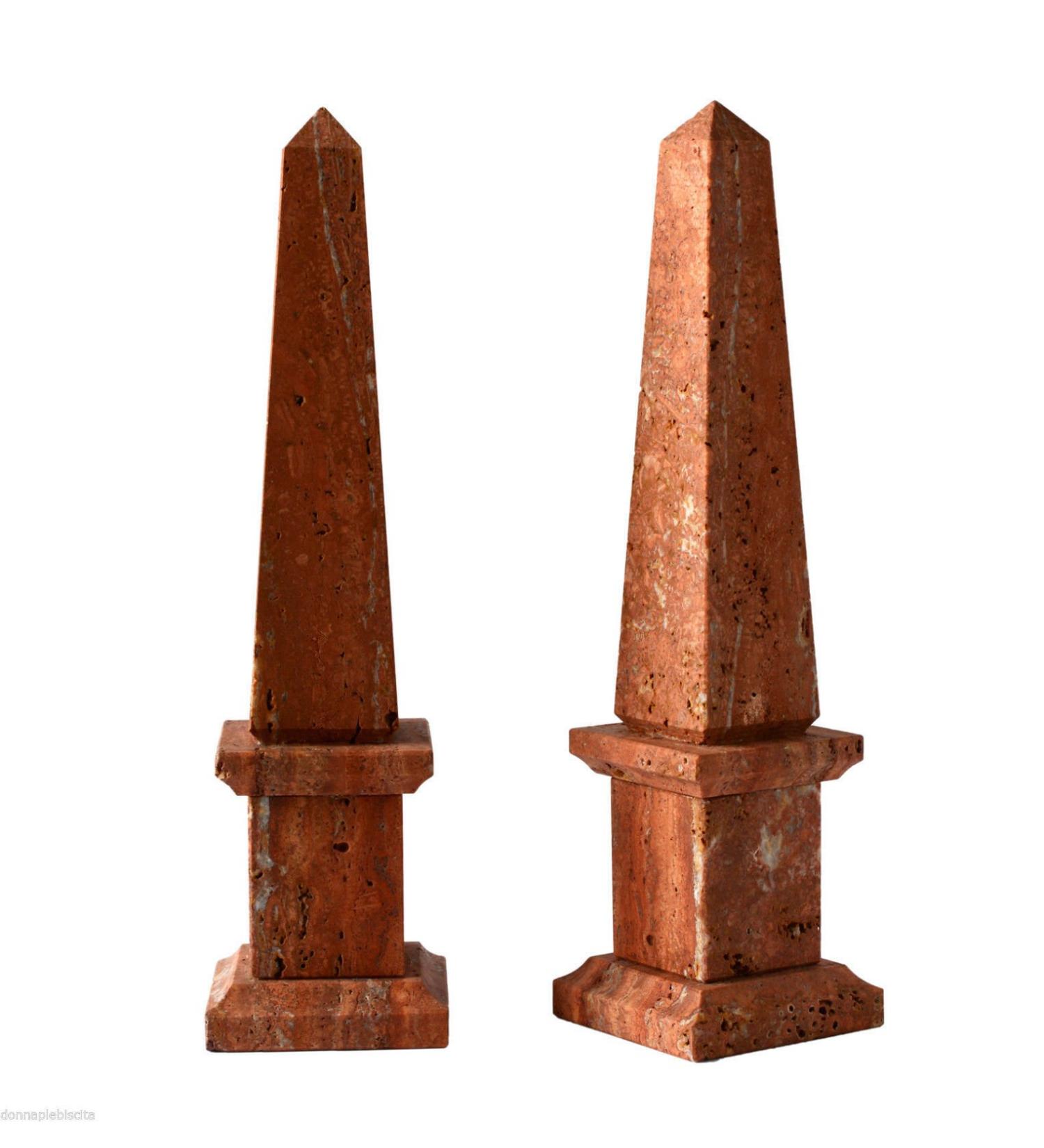 COPPIA OBELISCHI in TRAVERTINO ROSSO Old Obelisk Classic Sculpture Home Old Design H30cm