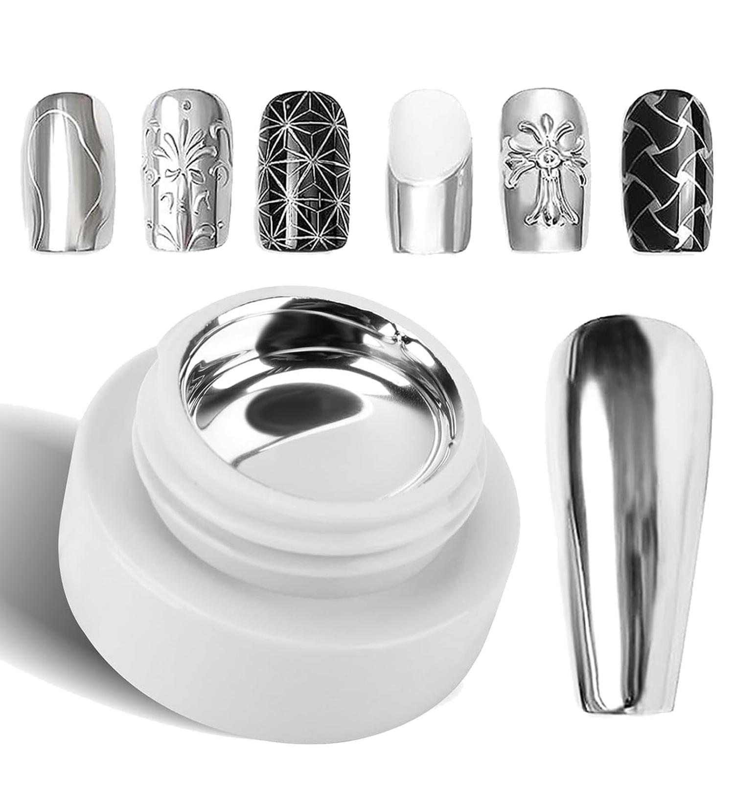 Silver Nail Polish Metallic Gel Nail Polish Painting Gel Chrome Nail Polish Nail Art Reflective Super Shine Nail Gel Soak Off UV/LED 3D Metal Glitter Long Lasting Chrome Nail Polish For DIY Manicure - Buy Online on GoSupps.com