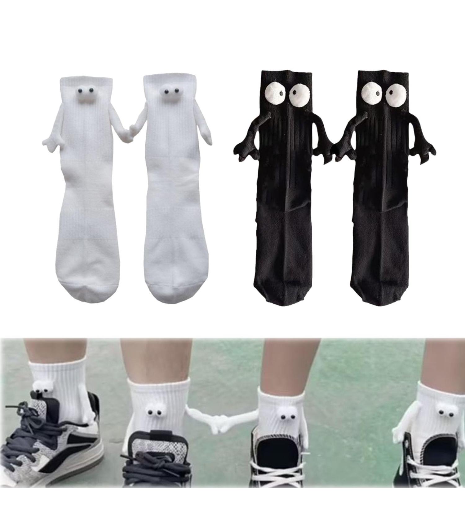 OYNAN Funny Magnetic Suction 3D Doll Couple Socks - Unisex Holding Hands - White+Black, One Size - Buy Online on GoSupps.com