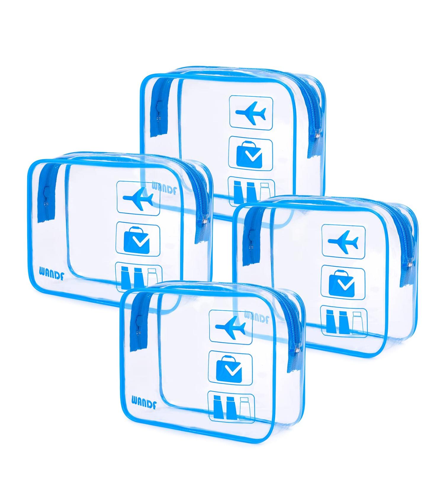 Portable Waterproof Clear Travel Toiletry Bags with Zippers - Set of 4 Navy Blue Quart Size Makeup Bags for Men and Women - Buy Online on GoSupps.com