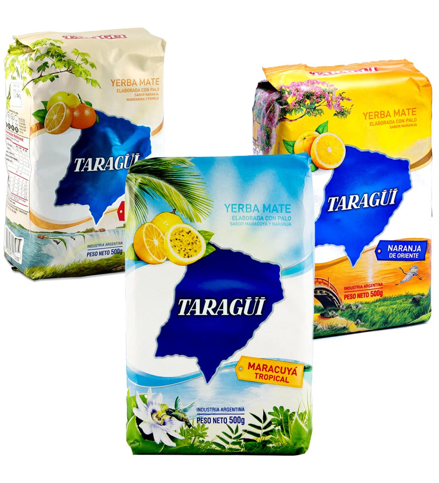 Taragui Yerba Mat Set de d gustation 1 5 kg: Citrus 500g + Fruit de la Passion Tropical 500g + Orange 500g - Buy Online on GoSupps.com