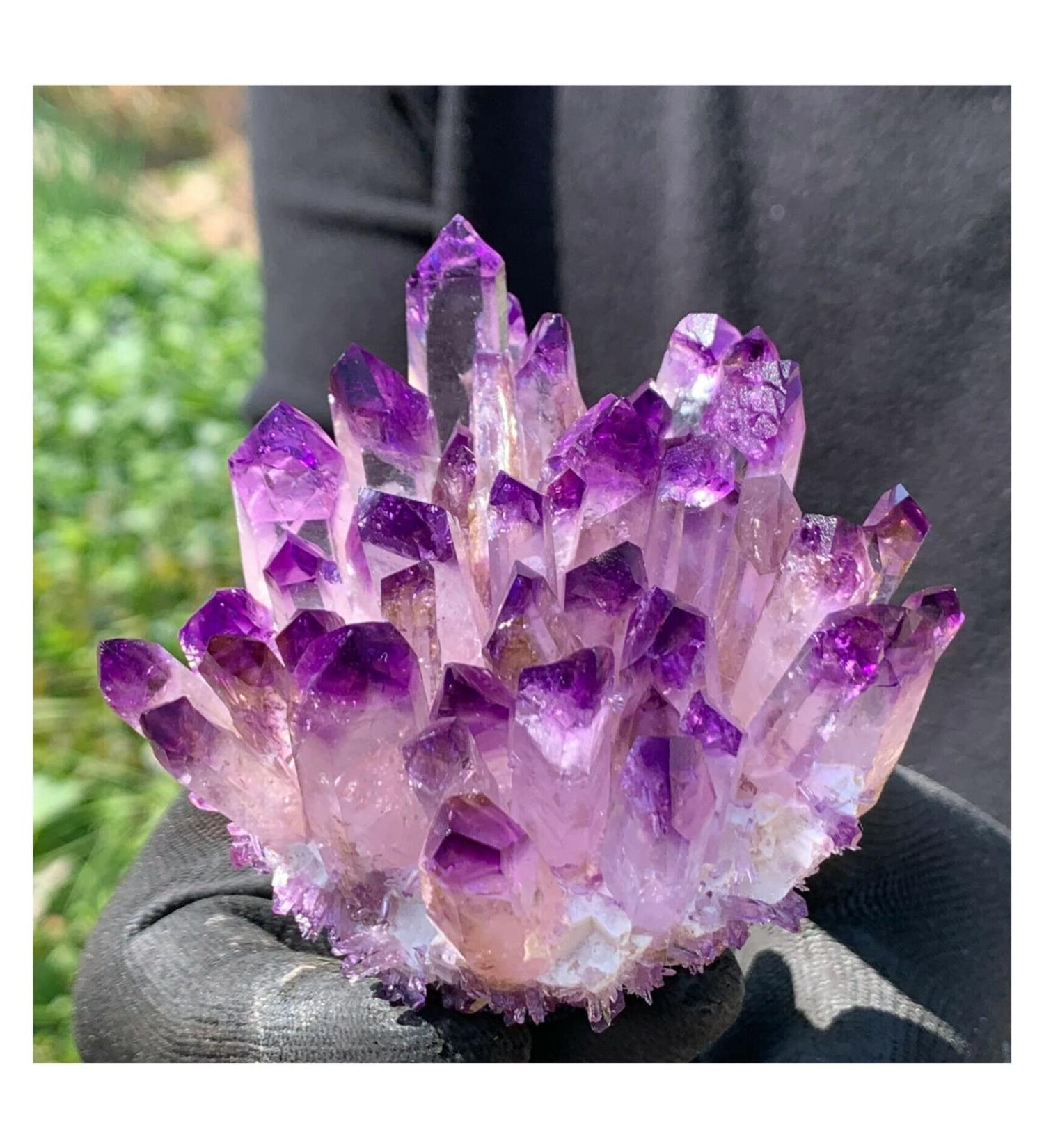 Natural Crystal Rough Crystal Cluster New Find Purpl Phantom Quartz Crystal Cluster Specimen 400g - Buy Online on GoSupps.com