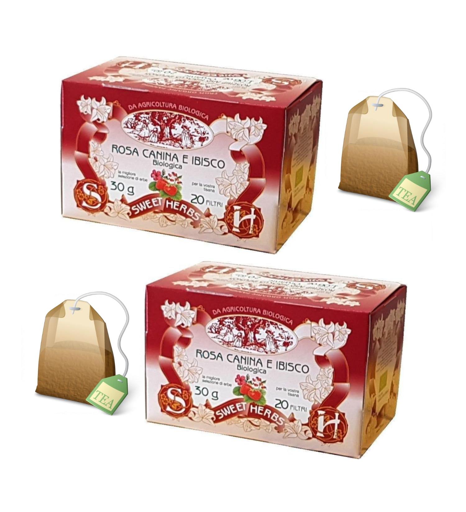  Apicoltura Brezzo Sweet Herbs | Rosehip & Hibiscus Herbal Tea | Organic Herbal Infusion with Antioxidant Action - 2 x 20 Filters in Individual Sachets (60 g) - Buy Online on GoSupps.com
