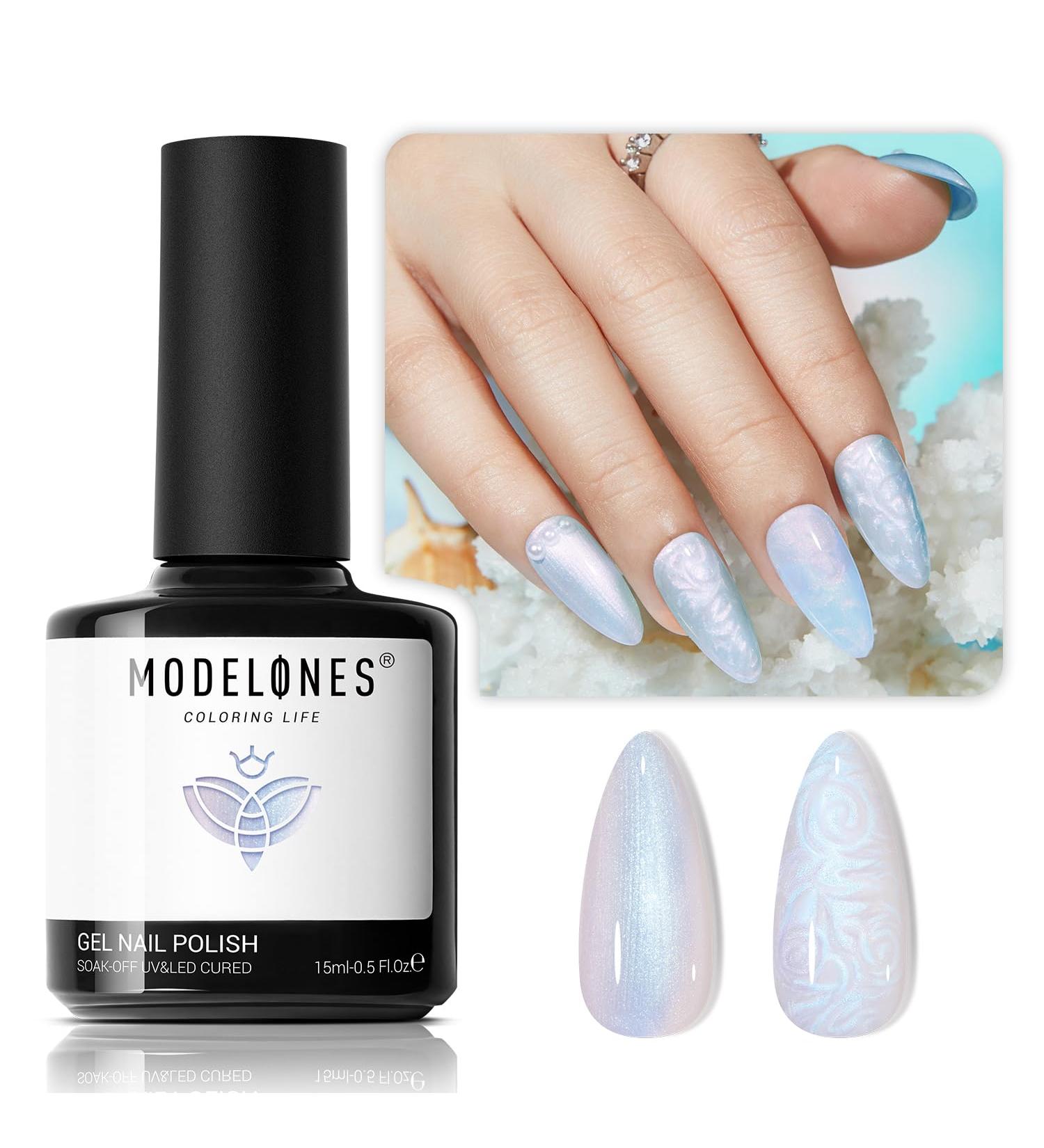 Modelones Pearl Gel Nail Polish 15ML Shimmer Mermaid Light Blue Gel Polish Pearlescent Shell Nail Gel Soak Off UV Gel Led Spring Gel Polish Swirl Shell Thread Effect DIY Manicure Gifts Pearl Blue - Buy Online on GoSupps.com
