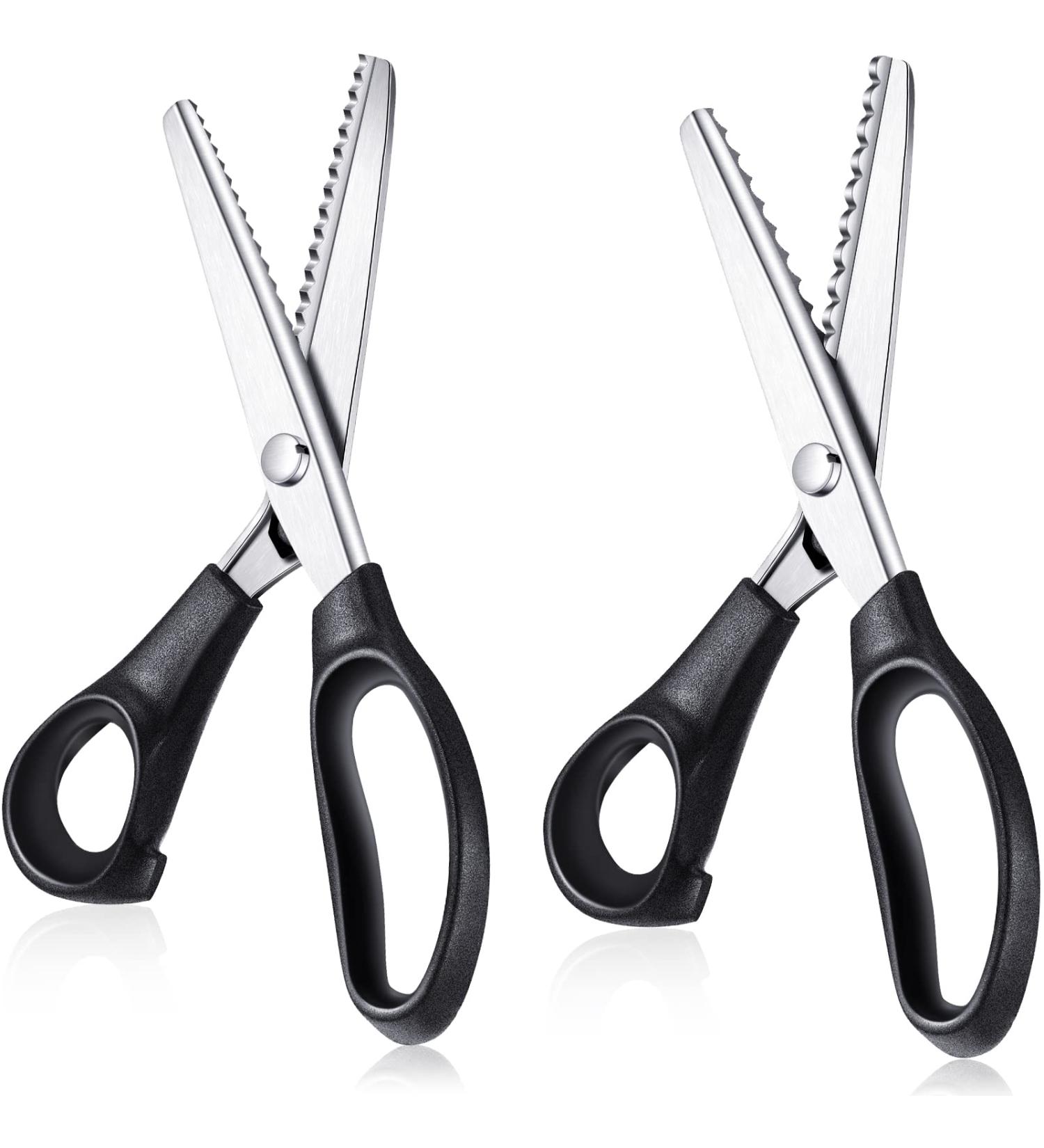 Pinking Shears Set 7mm Scalloped & 5mm Zig Zag | Professional Handheld Serrated Crimping Sewing Scissors for Fabric, Leather, Paper - 2 Pcs - Buy Online on GoSupps.com