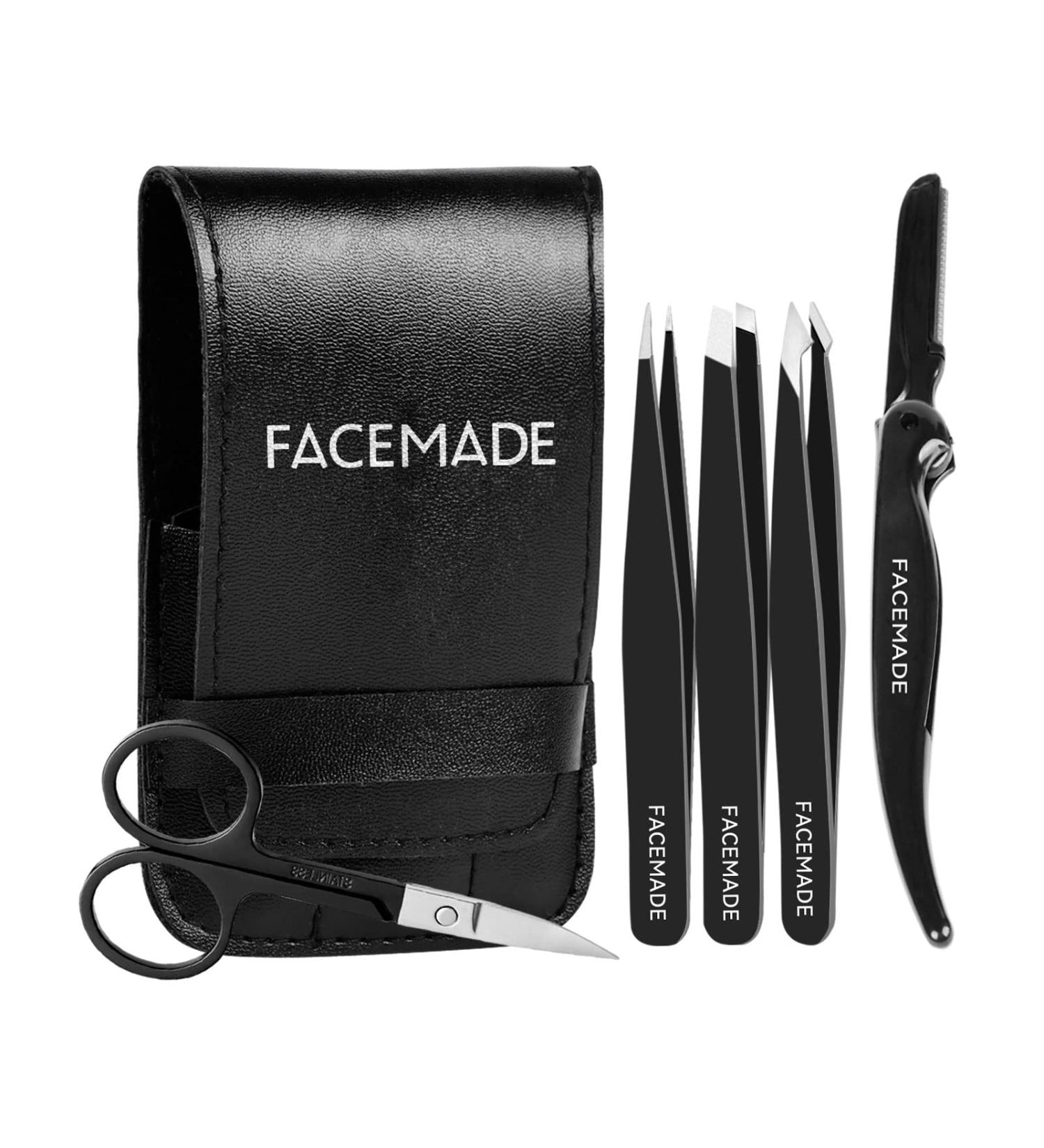 FACEMADE 3-Piece Tweezers Set for Women and Men - Stainless Steel Eyebrow Tweezers, Scissors, and Razor for Facial Hair Removal - Buy Online on GoSupps.com