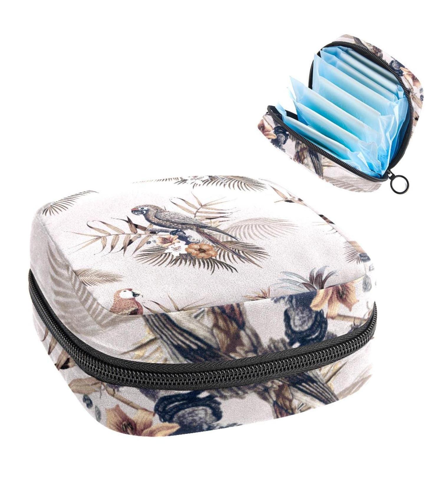 Women's Portable Storage Bag | Bonds Stillpad Holder | Ink Papagei & Leaves Design | Feminine Product Kit for Girls - Buy Online on GoSupps.com