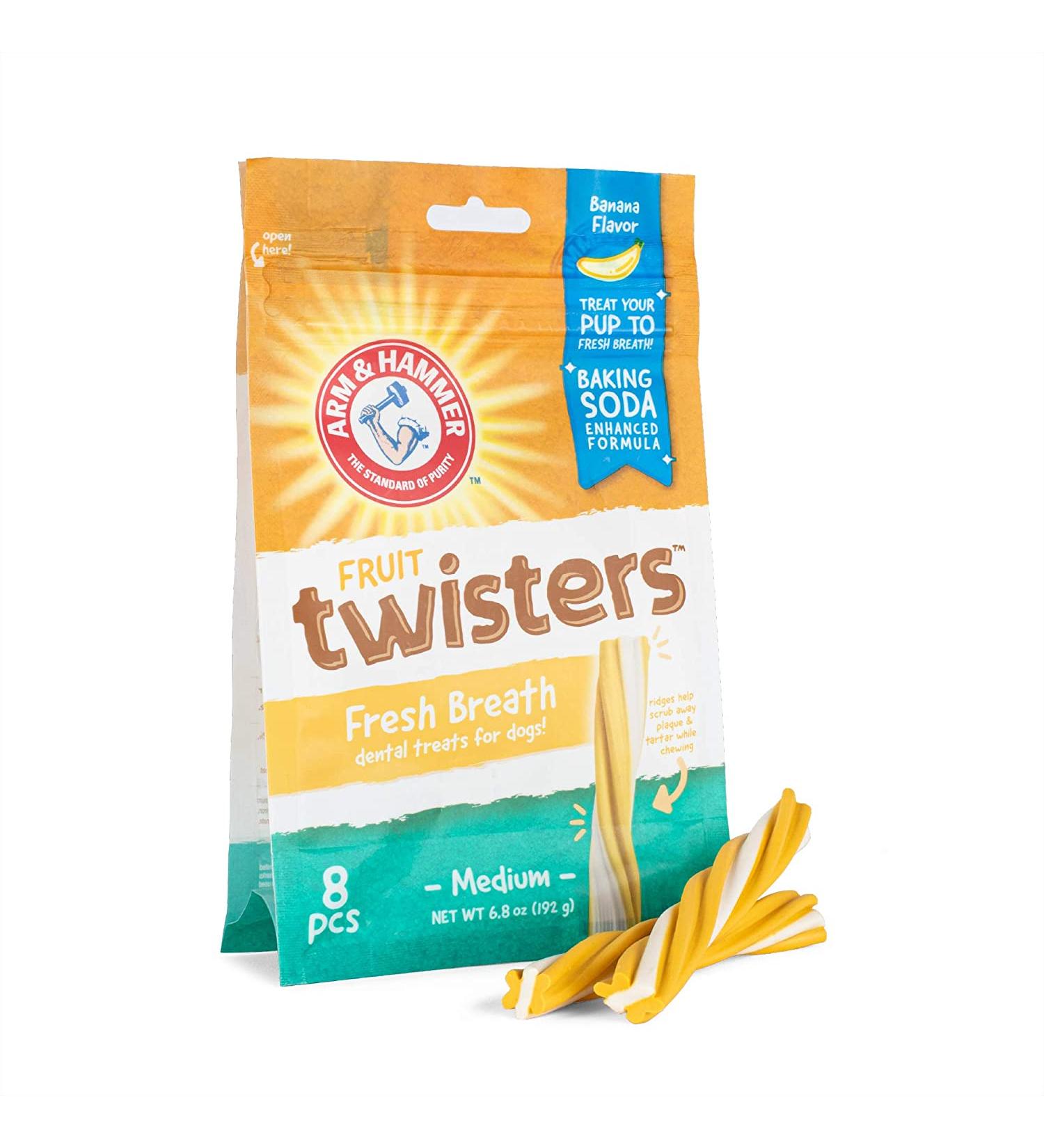 Arm & Hammer Fruit Twisters Banana Flavor Dental Treats for Dogs - 8 pc | Medium Dog Chews Fight Bad Breath & Plaque  Tartar Control - Buy Online on GoSupps.com