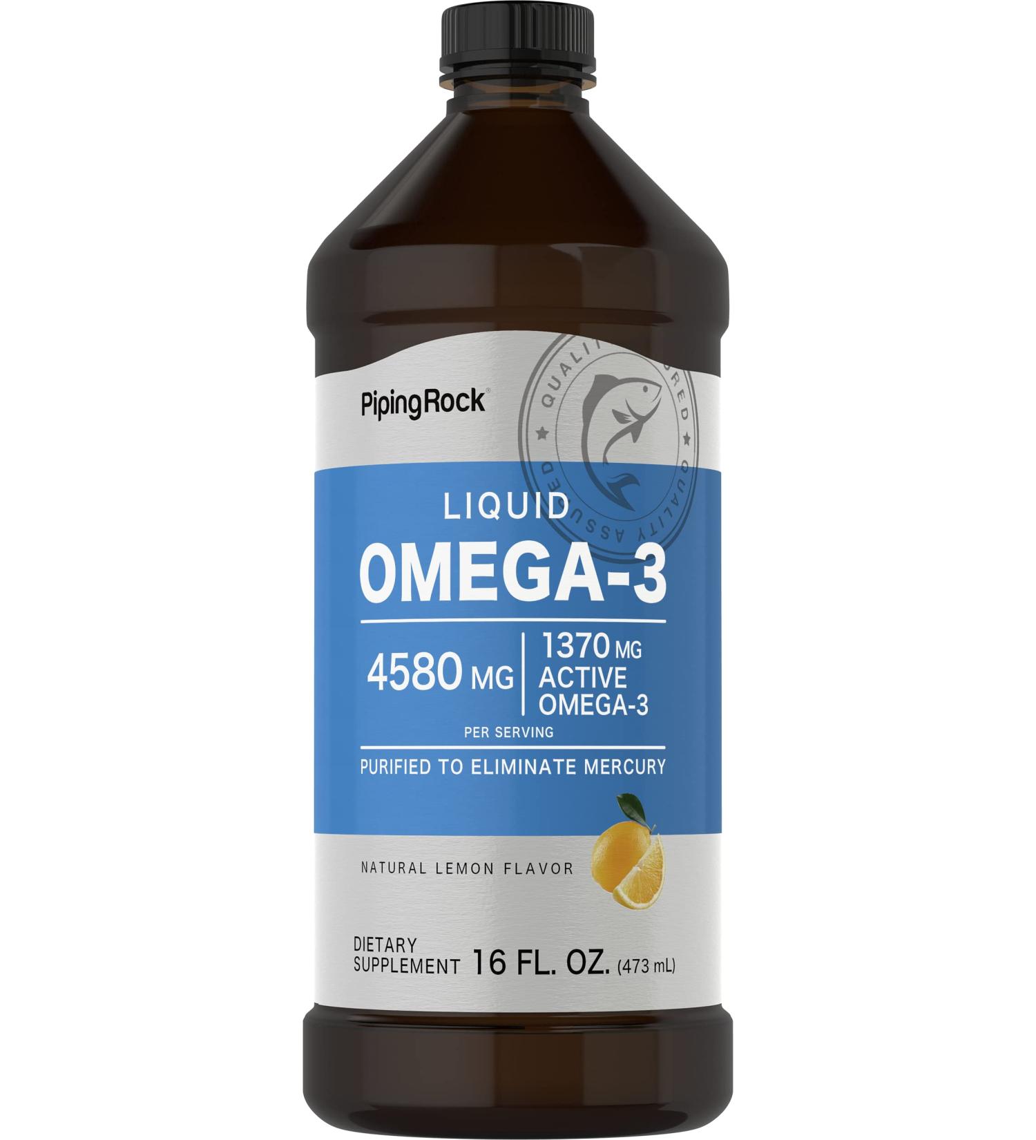 Piping Rock Omega 3 Fish Oil Liquid Supplement | 16 Fl Oz | Mercury Free | Lemon Flavor | 1370 mg Active Omega-3 | for Men and Women | Non-GMO Gluten Free - Buy Online on GoSupps.com