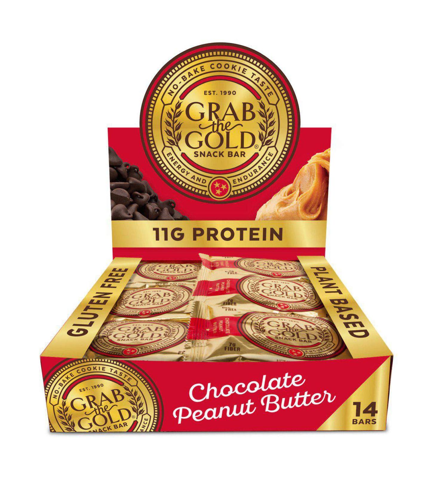 GRAB THE GOLD Snack Bars  Chocolate Peanut Butter (14 Bars - Amazon Exclusive) 11g Plant-Based Protein  Made with Organic Oats & Chocolate  Whole Food Bars  Gluten Free - Vegan - High Fiber - Dairy Free - Kosher Chocolate Peanut Butter 14 Count (Pack of 1 - Buy Online on GoSupps.com