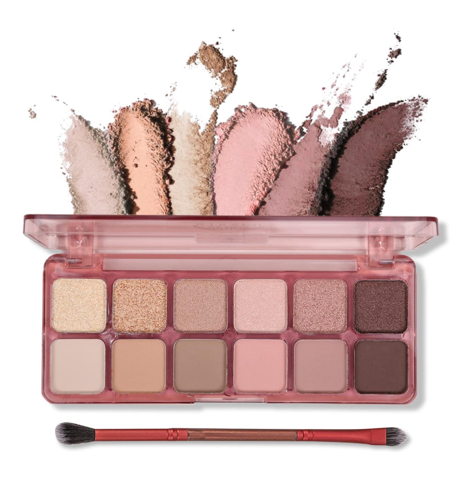 Erinde 12 Colors Eyeshadow Palette - Matte & Shimmer Eye Shadows for High Pigmented, Smooth & Blendable Natural Eye Look - Pink Brown Korean Glitter Makeup - Buy Online on GoSupps.com