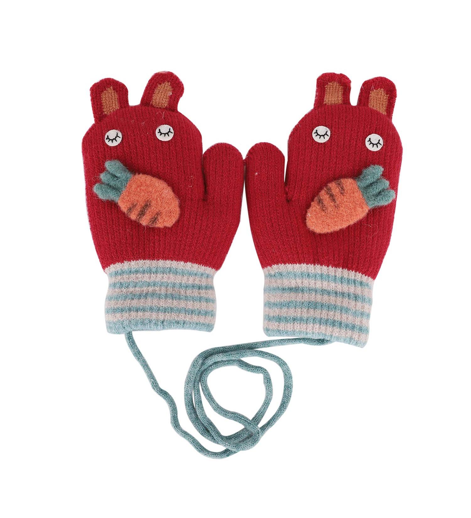 Kids Toddlers Knitted Gloves Mittens | Fleece Lined | Cartoon Design | Xmas Gift | Red - Buy Online on GoSupps.com