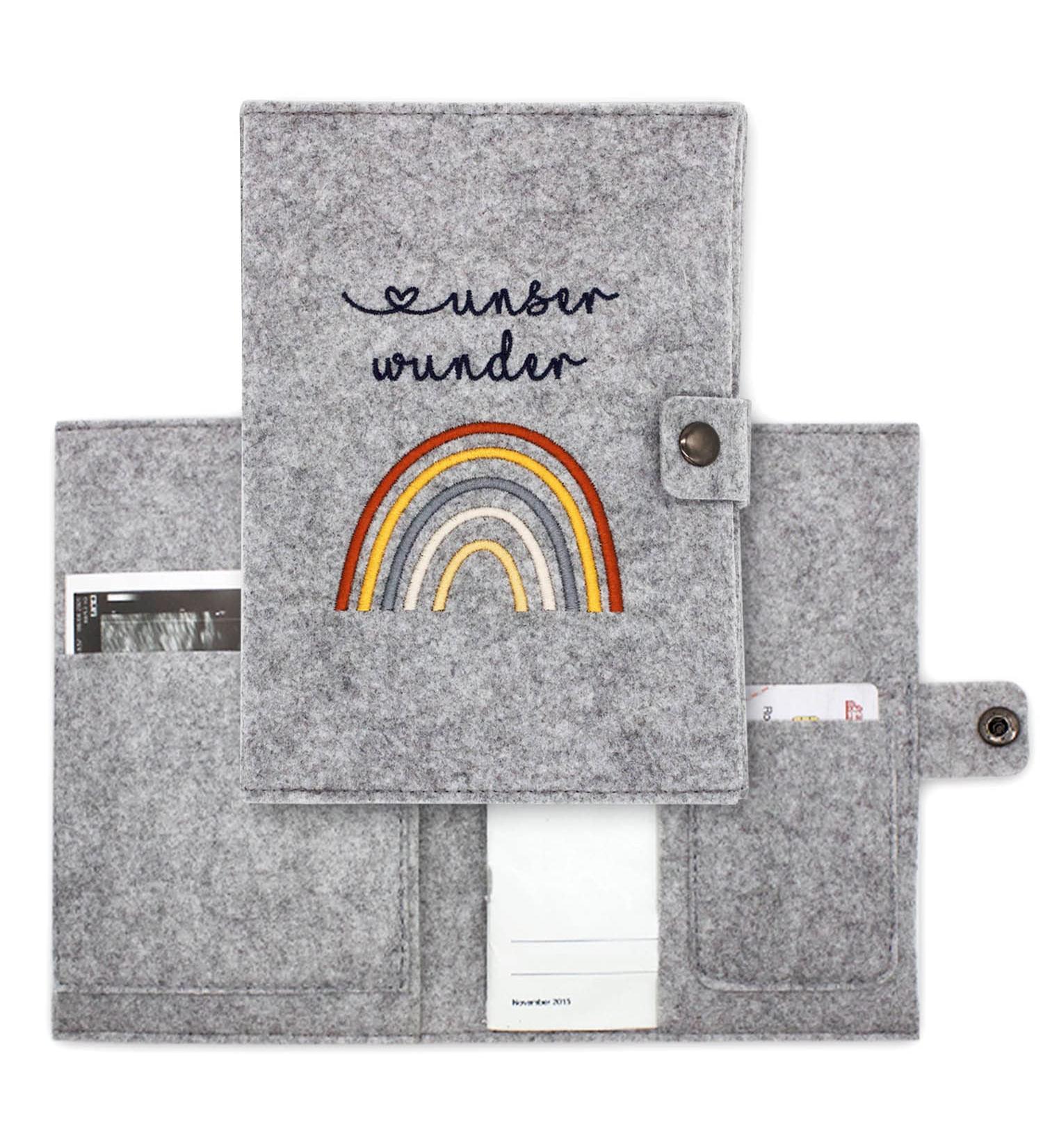Cozy Raccoon Mutterpass Cover | Rainbow Felt | Made in Germany | Personal Gift for Expecting Mothers with Extra Pockets for Insurance & Ultrasound Photos - Buy Online on GoSupps.com
