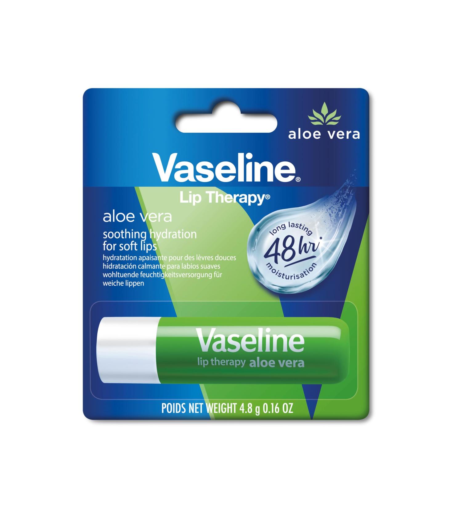 Vaseline Lip Therapy Aloe Vera | Tinted Lip Balm | Lipstick with Aloe Vera and Vitamin E (Aloe Vera 1 x 4.8g) - Buy Online on GoSupps.com