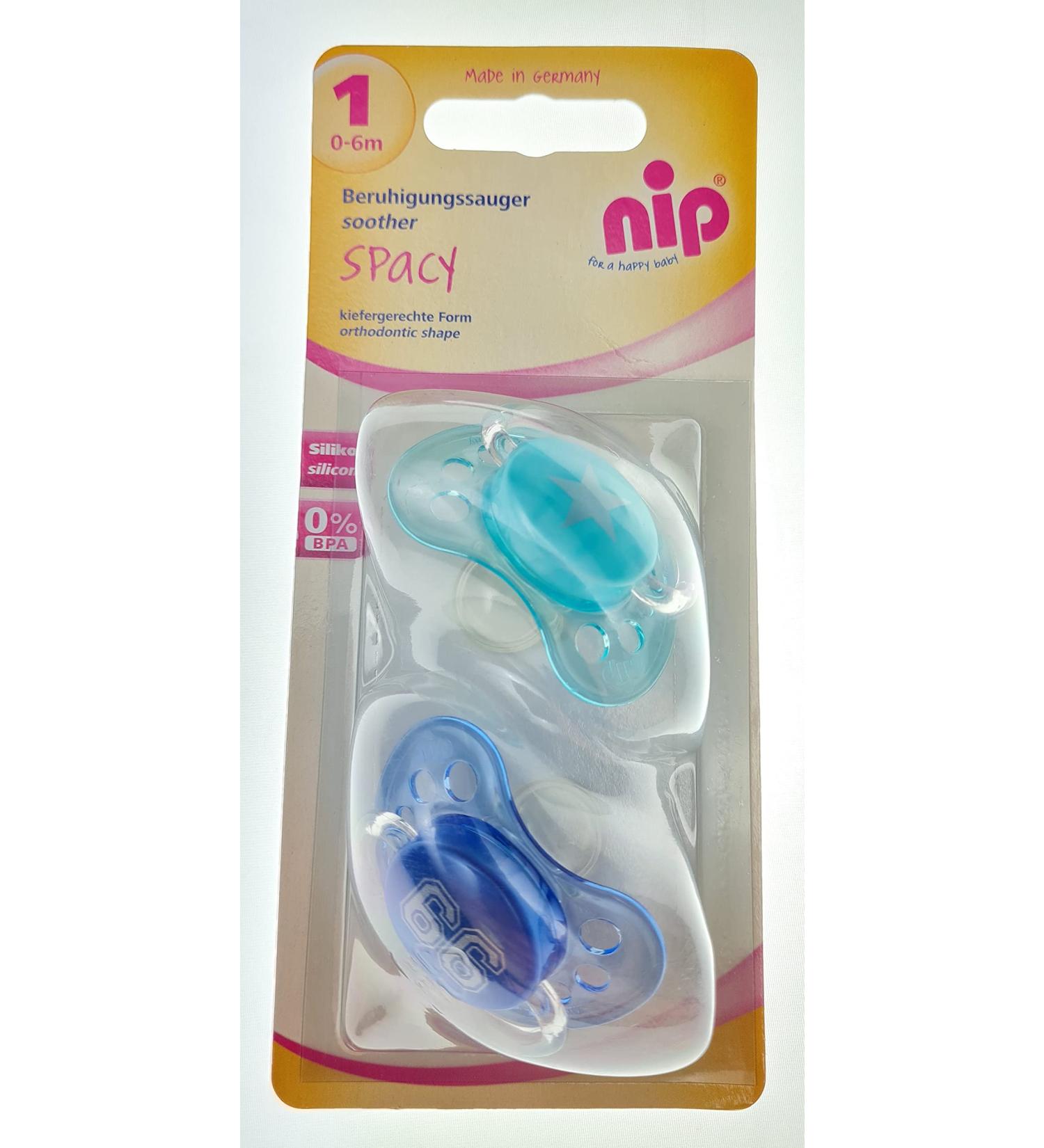 NIP Baby SILICONE pacifier "Spacy" 0-6 months size 1 pacifier shield in blue and turquoise
