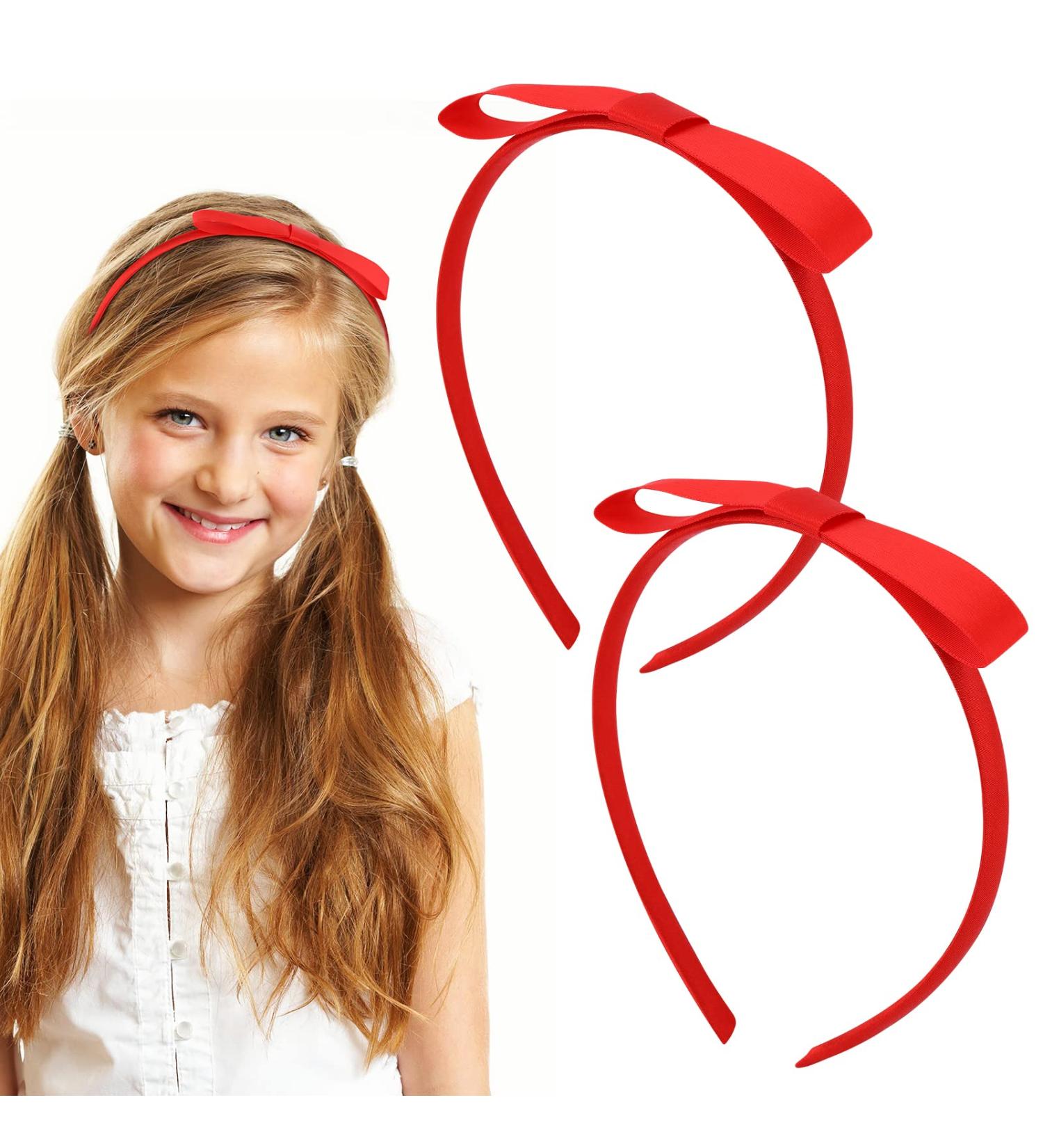 Pafuwei 2 Piece Red Hair Bow Headband - Handmade Soft Cloth Ribbon Headband for Girls and Women - Ideal for Birthday, Halloween, Parties - Daily Hair Accessory - Buy Online on GoSupps.com