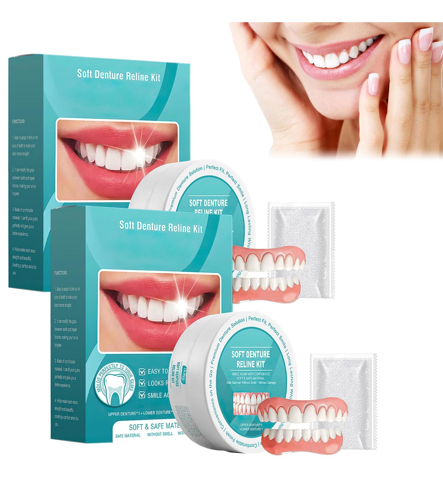 2PCS Minceetbien Dentures Minceetbien Silicone Reline Denture Set Adjustable Snap-in Dentures Upper and Lower Denture Kit for Any Mouth Shape - Buy Online on GoSupps.com