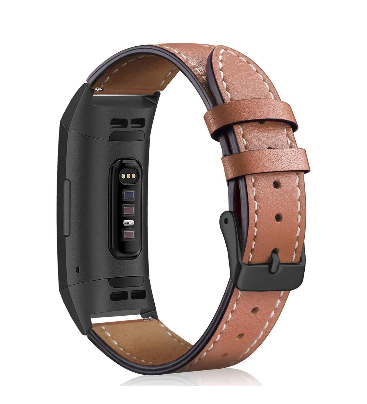 Fitbit Charge 3/4 Genuine Leather Band - Graphite & Brown - for Women and Men - Buy Online on GoSupps.com