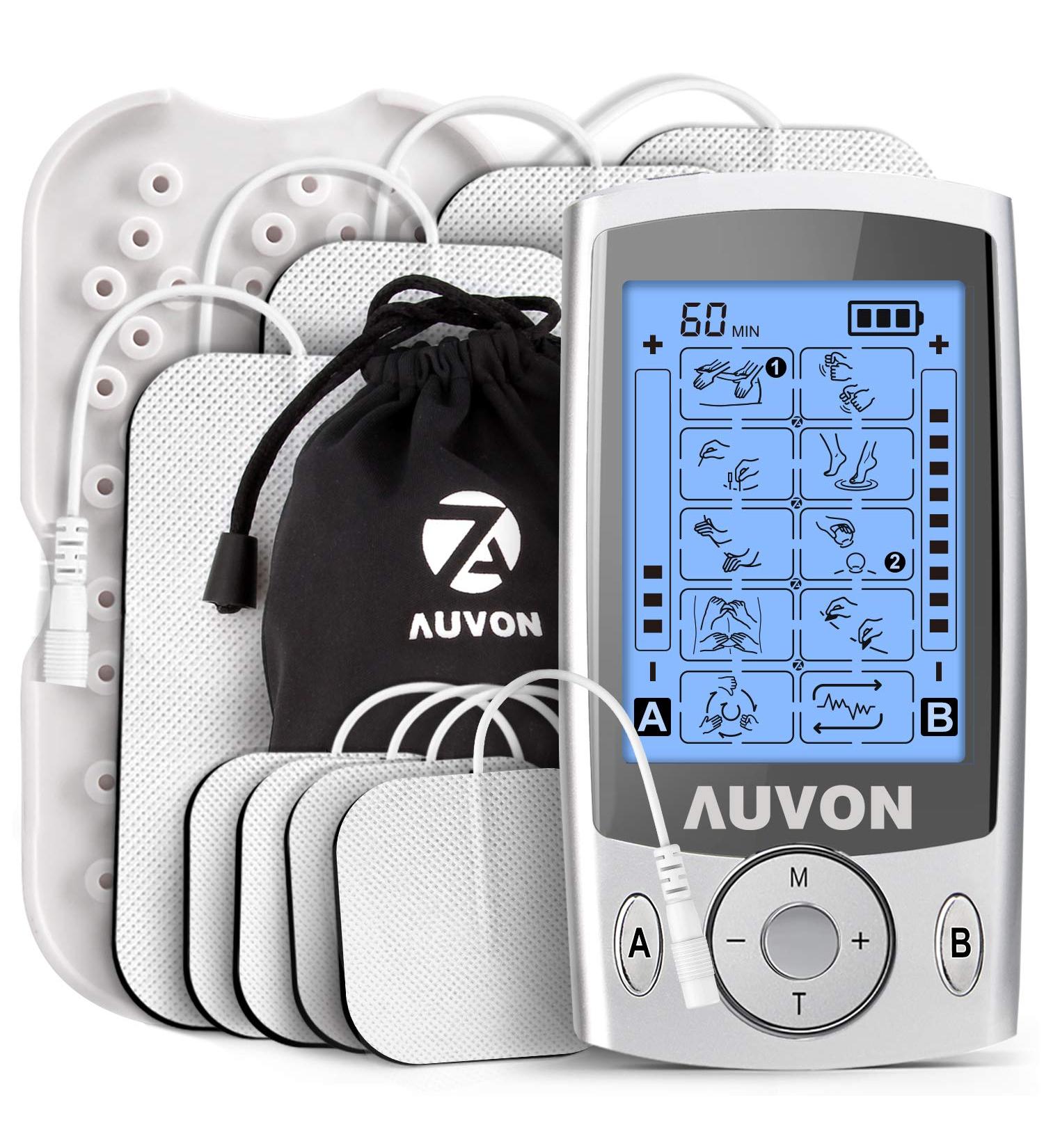 AUVON Dual Channel TENS Unit Muscle Stimulator Machine - 20 Modes, 2 x 4 Electrode Pads - Buy Online on GoSupps.com