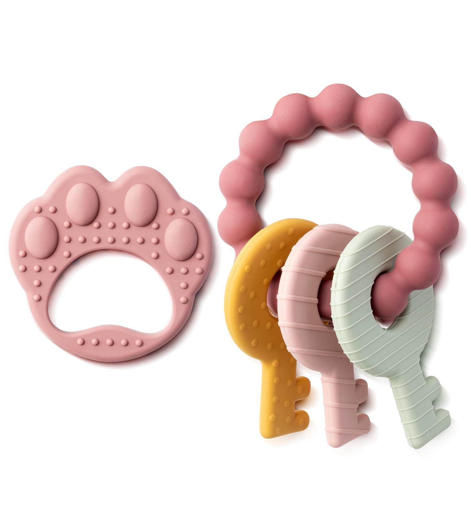2-Piece Pink & Blue BPA-Free Silicone Baby Teething Rings - Easy to Hold Chew Toys for Newborns | Safe Soft & Stylish - Buy Online on GoSupps.com