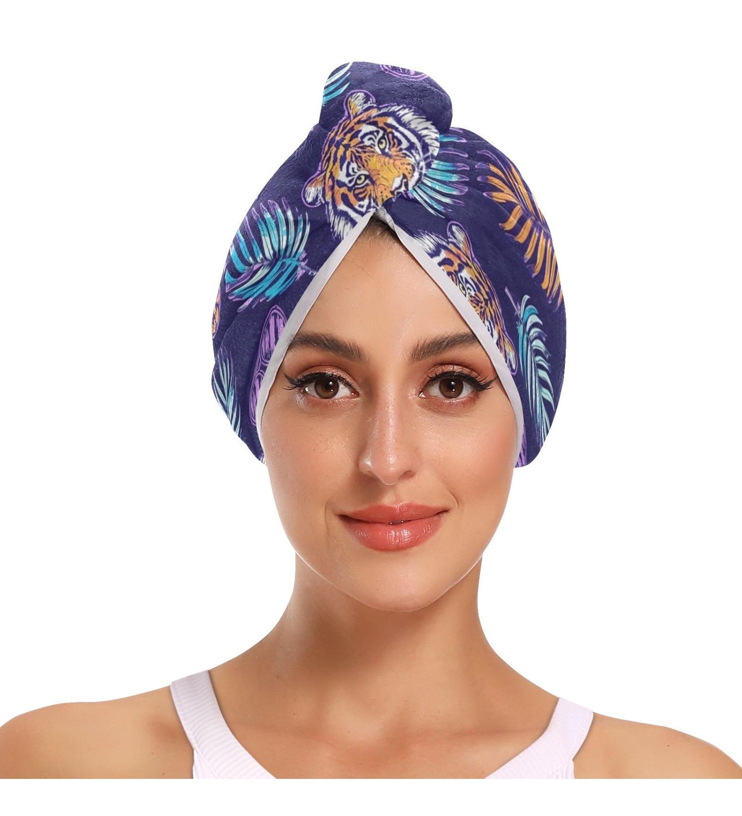 Pineapple Tiger Hair Towel 2 Pack - Super Absorbent Quick Dry Hair Turbans for Women & Girls - Buy Online on GoSupps.com