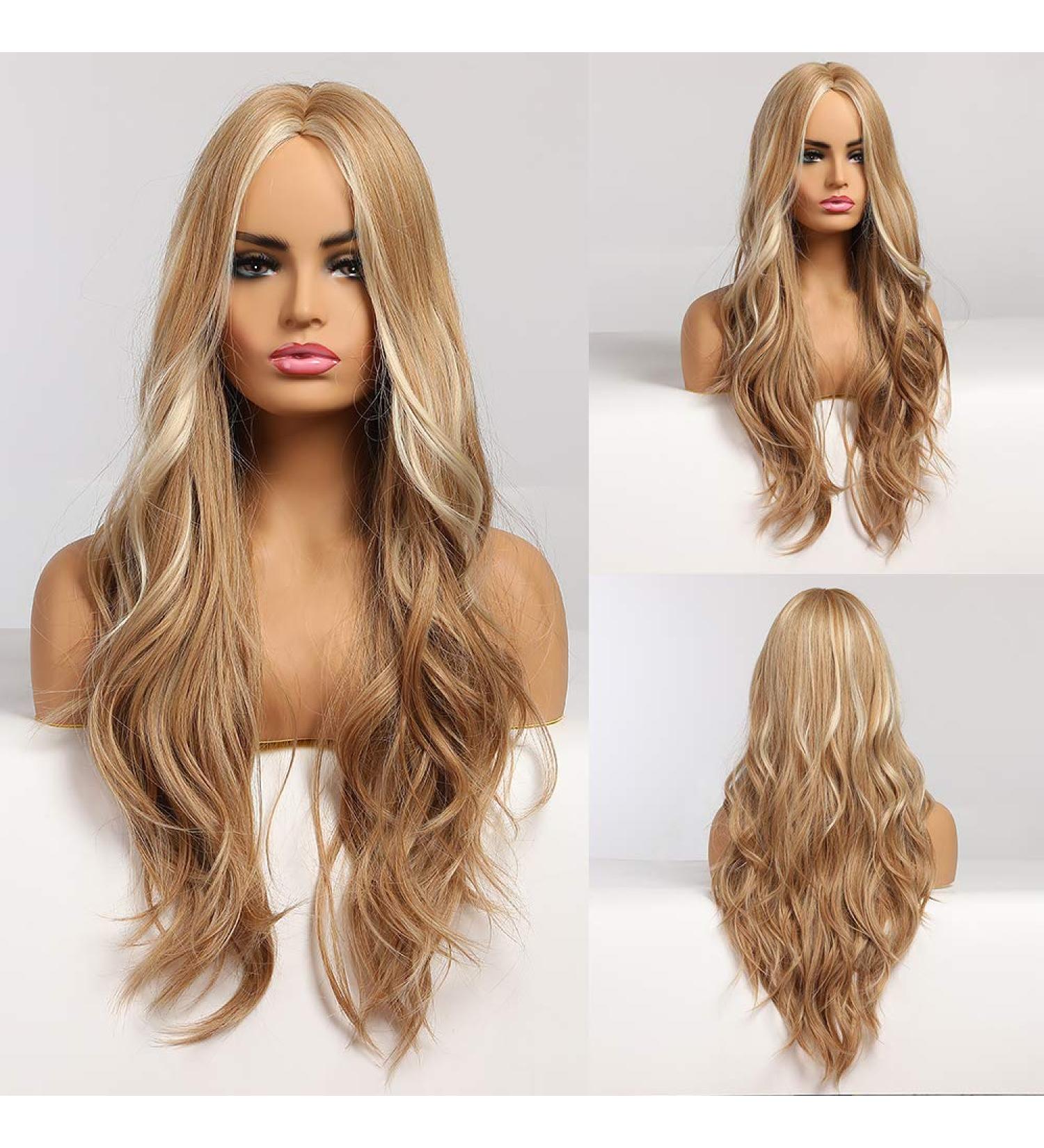 OMELPIS Stylish Long Blonde Wavy Wig with Highlights - 26 Inches - Heat Resistant Synthetic - Women/Girls Daily & Party Wear - Buy Online on GoSupps.com