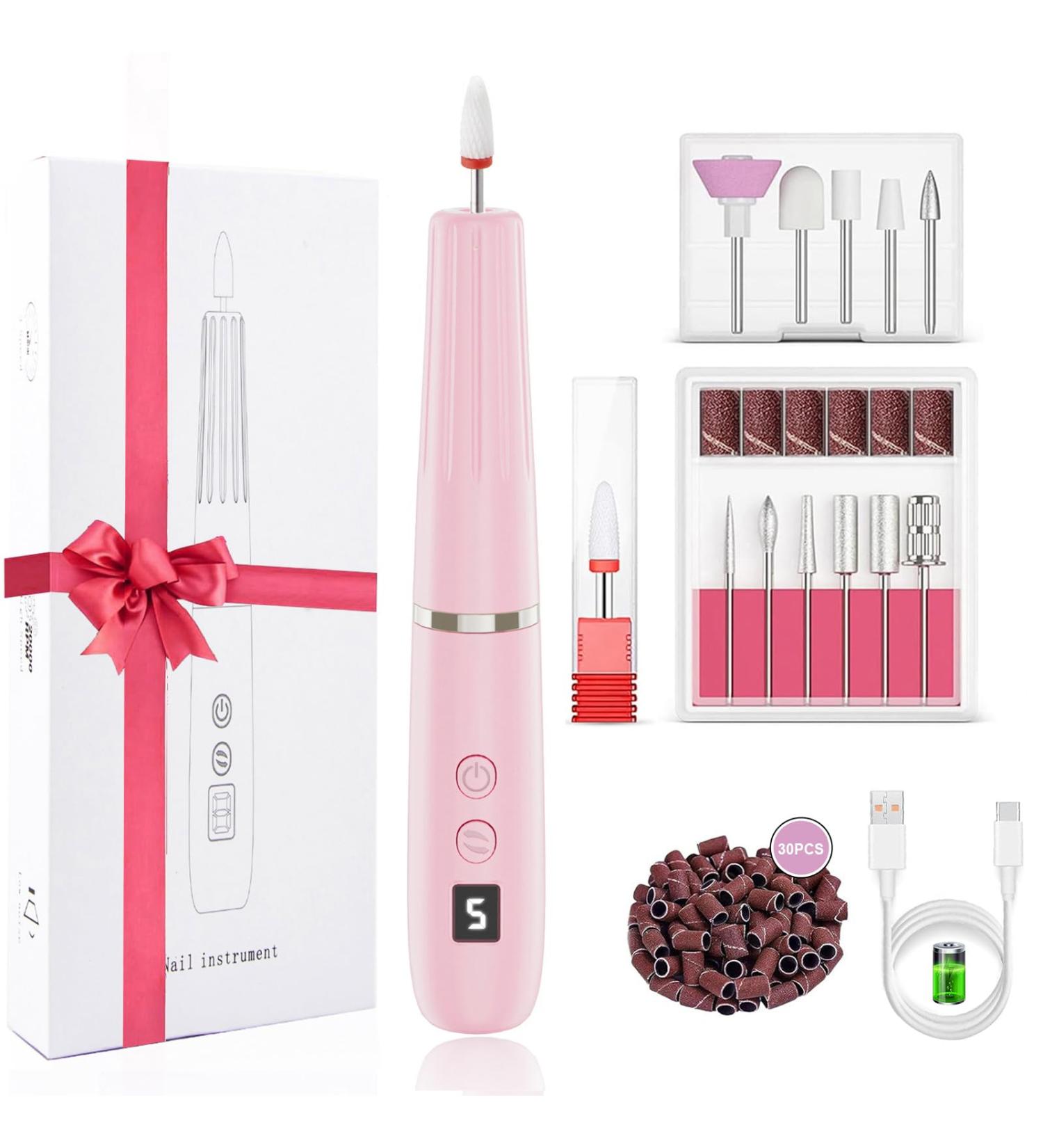Professional Nail Drill Kit - Portable Electric Nail Files for Acrylic Nails | Rechargeable Manicure & Pedicure Set for Beginners & Pros - Pink - Buy Online on GoSupps.com