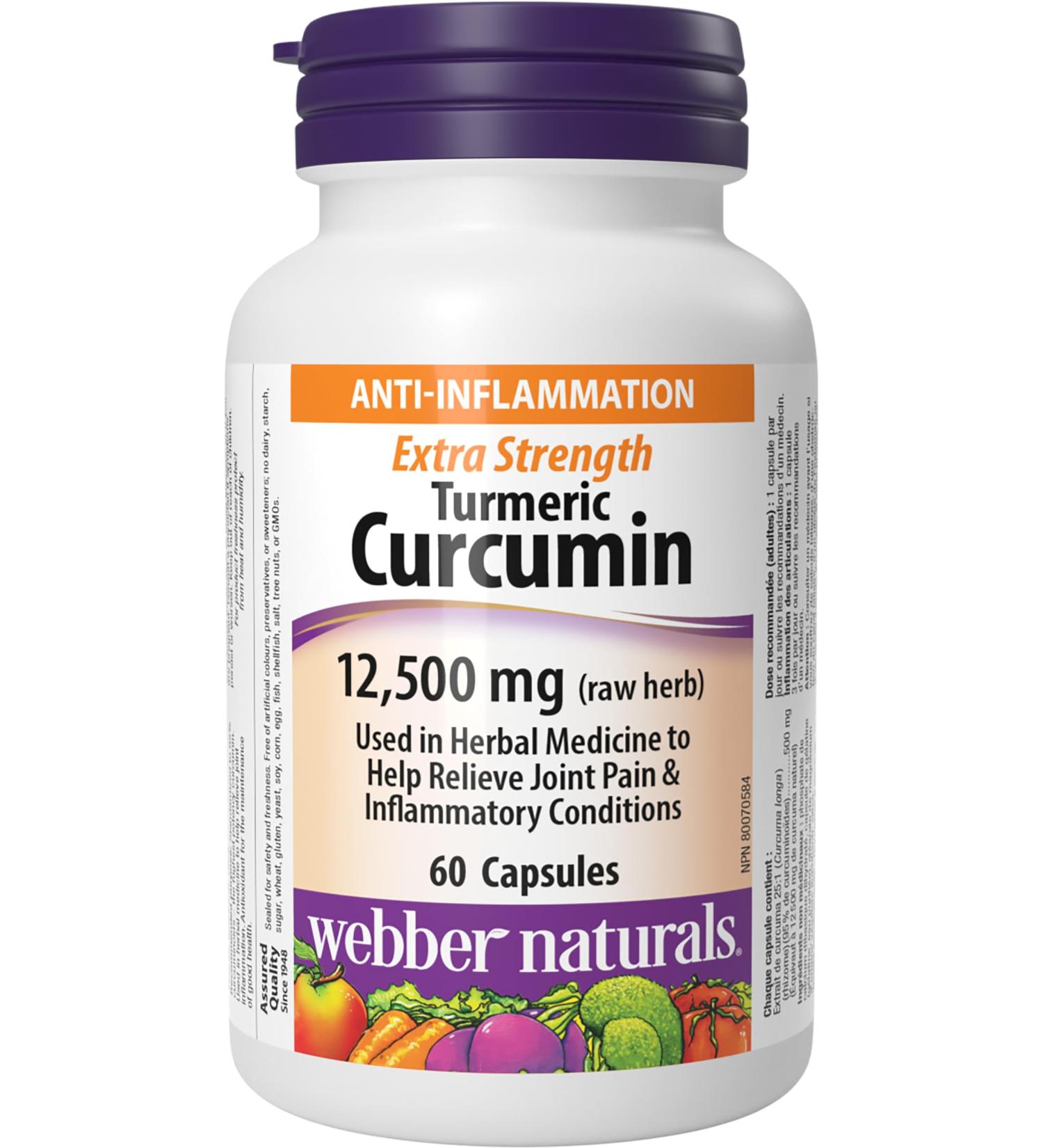 Webber Naturals Turmeric Curcumin Extra Strength 12 500 mg of Raw Herb 60 Capsules Digestion Joint and Antioxidant Support Herbal Supplement Turmeric Curcumin 60 count (Pack of 1) - Buy Online on GoSupps.com