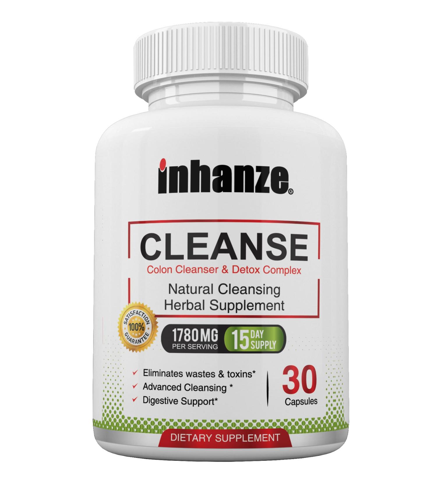 Inhanze Colon Cleanse & Detox - Fast-Acting Gut Cleanser for Men & Women - Flush Waste & Toxins - 3 to 15-Day Body Cleanser with Probiotic - Buy Online on GoSupps.com