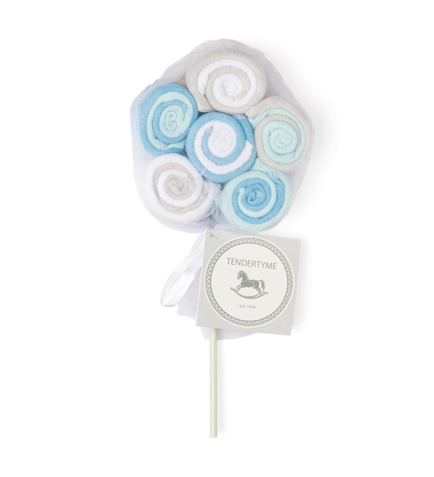 Tendertyme Blue and Grey Lollipop Washcloth Bundle 12 Pieces