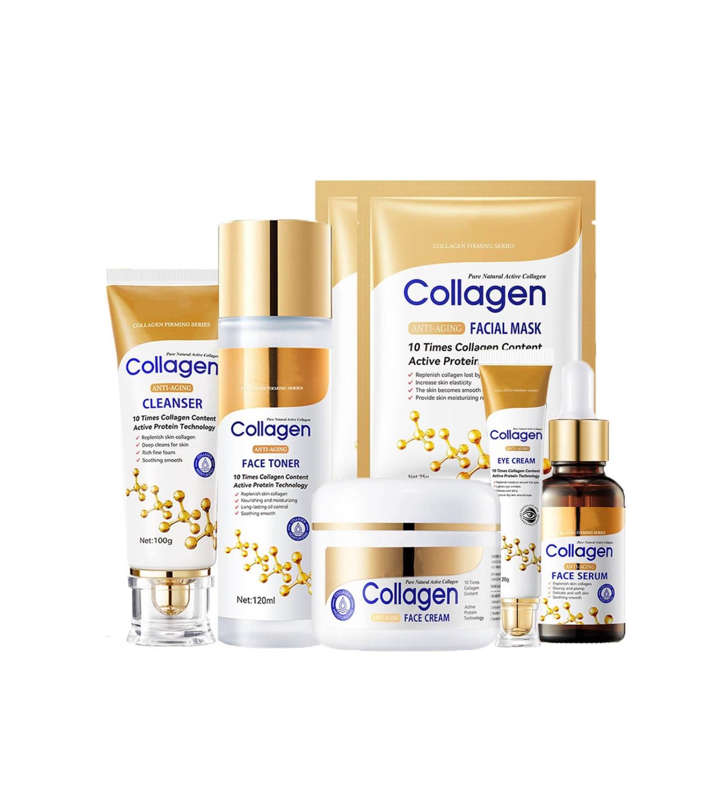 Collagen Skin Care Set 7PCS Skincare Gift Set for Women with Facial Cleanser Serum Toner Eye Cream Cream & Face Mask Anti Aging Face Care Kit for Hydrate & Firm Skin Smooth Wrinkles - Buy Online on GoSupps.com