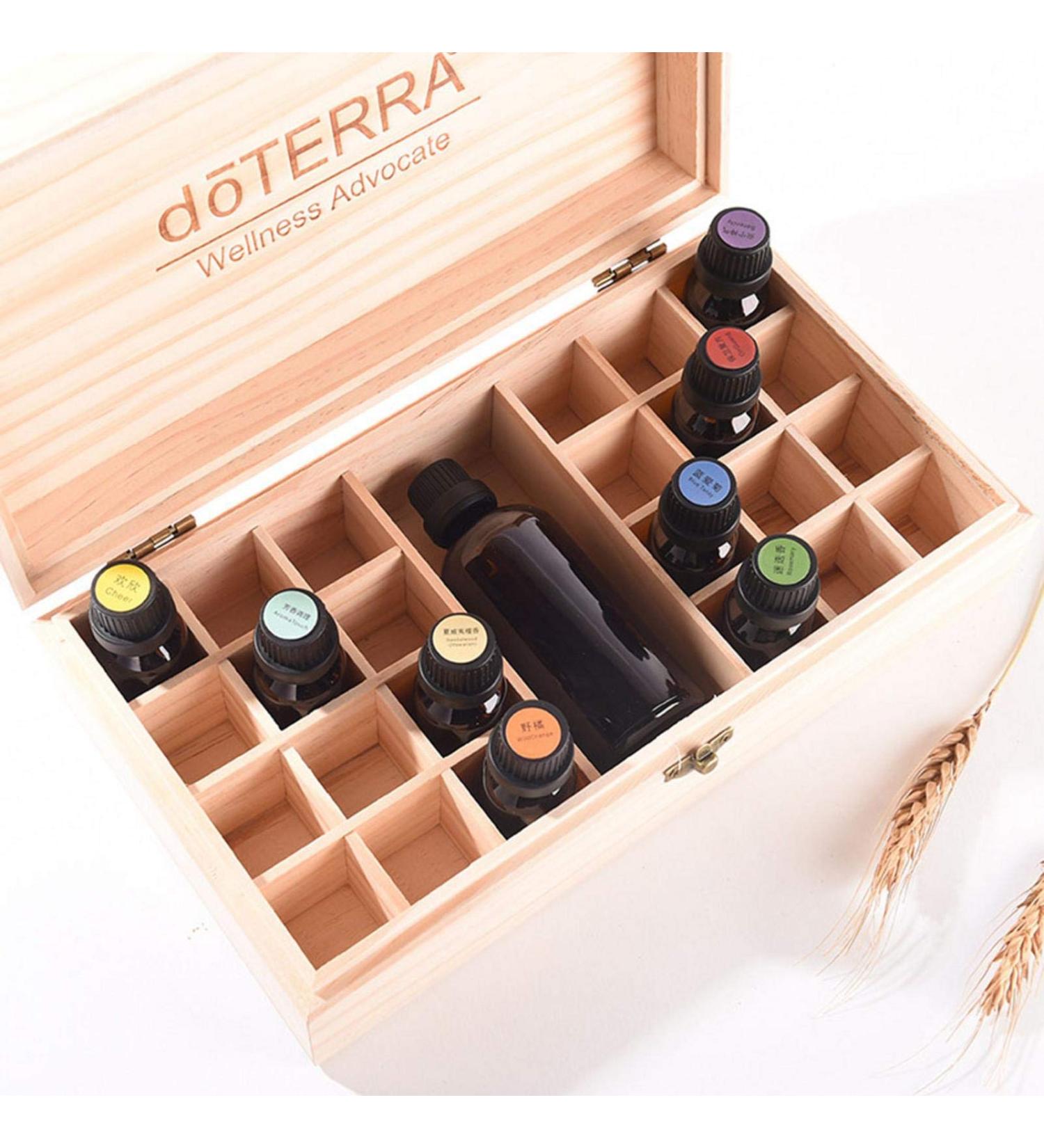 Wood Essential Oil Organizer - Aromatherapy Stand & Storage Box for 25 Fragrance Oils Jewelry & Treasures - 10.83x5.91x0.27 - Buy Online on GoSupps.com