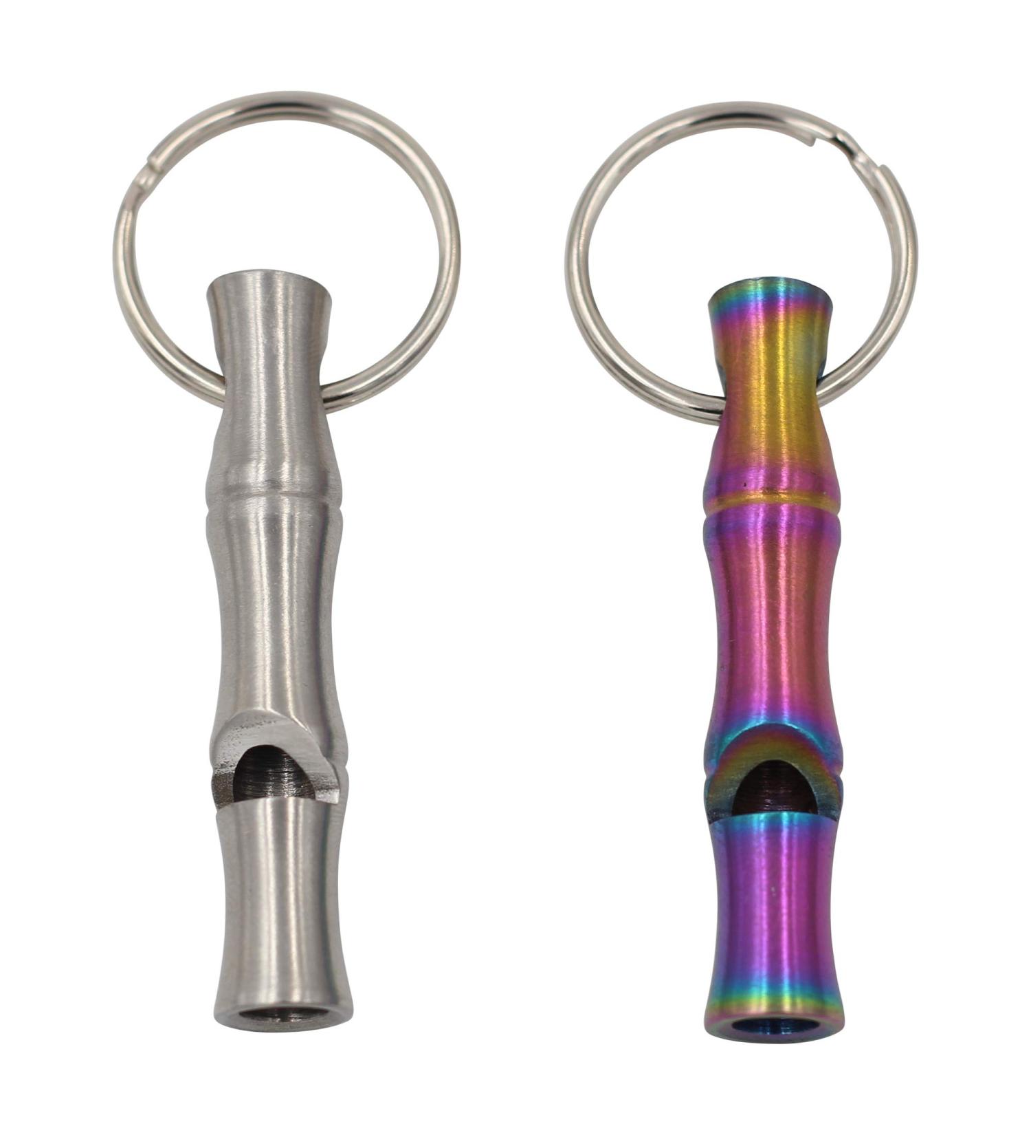 Real Sic Steel Emergency Whistle Keychain - Loud Portable Safety Whistle for Survival & Pet Training - Bamboo Rainbow & Silver - Buy Online on GoSupps.com