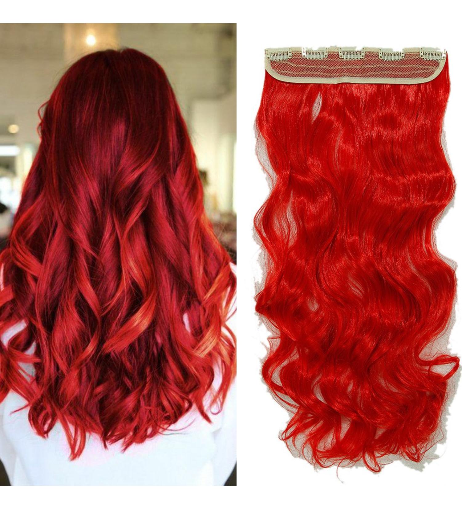 120G Hair Extensions One Piece Clip In Curly Hairpieces Wavy 5 Clips For Women Ladies Beauty (24" Inch/60CM Red) - Buy Online on GoSupps.com