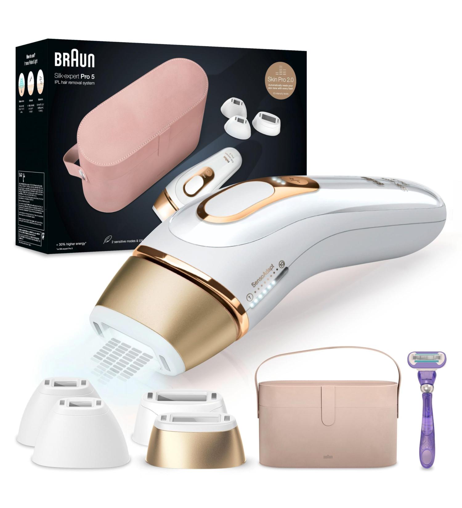 Braun IPL Silk Expert Pro 5 Hair Removal Device for Women & Men | 4 Attachments | Visible Hair Reduction | Laser Hair Removal Alternative | German Design | PL5347 White/Gold - Buy Online on GoSupps.com