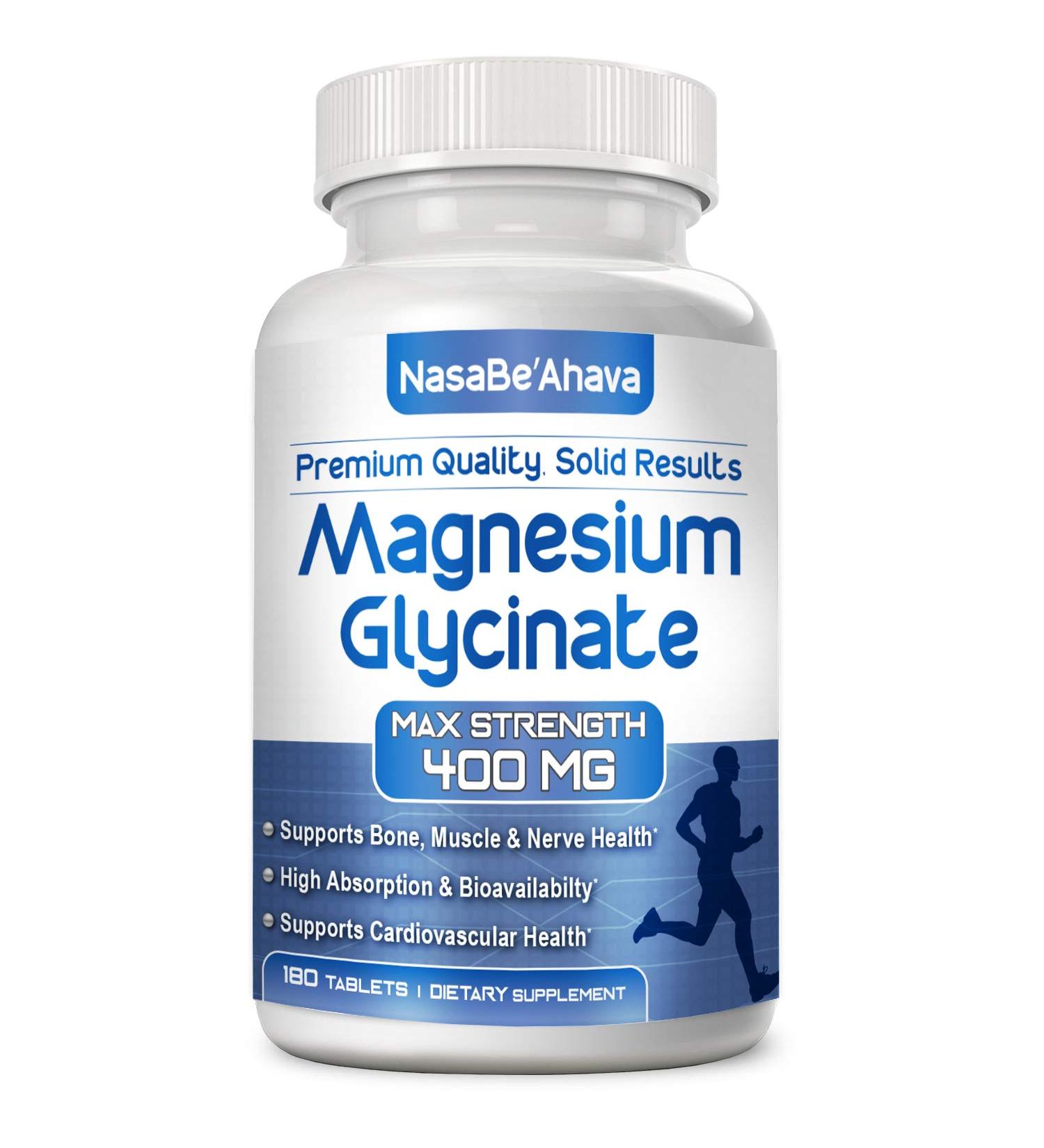 NasaBeahava Magnesium Glycinate 400mg | Vegan Chelated Non-GMO | Soy & Dairy Free | 180 Tablets - 90 Servings - Buy Online on GoSupps.com