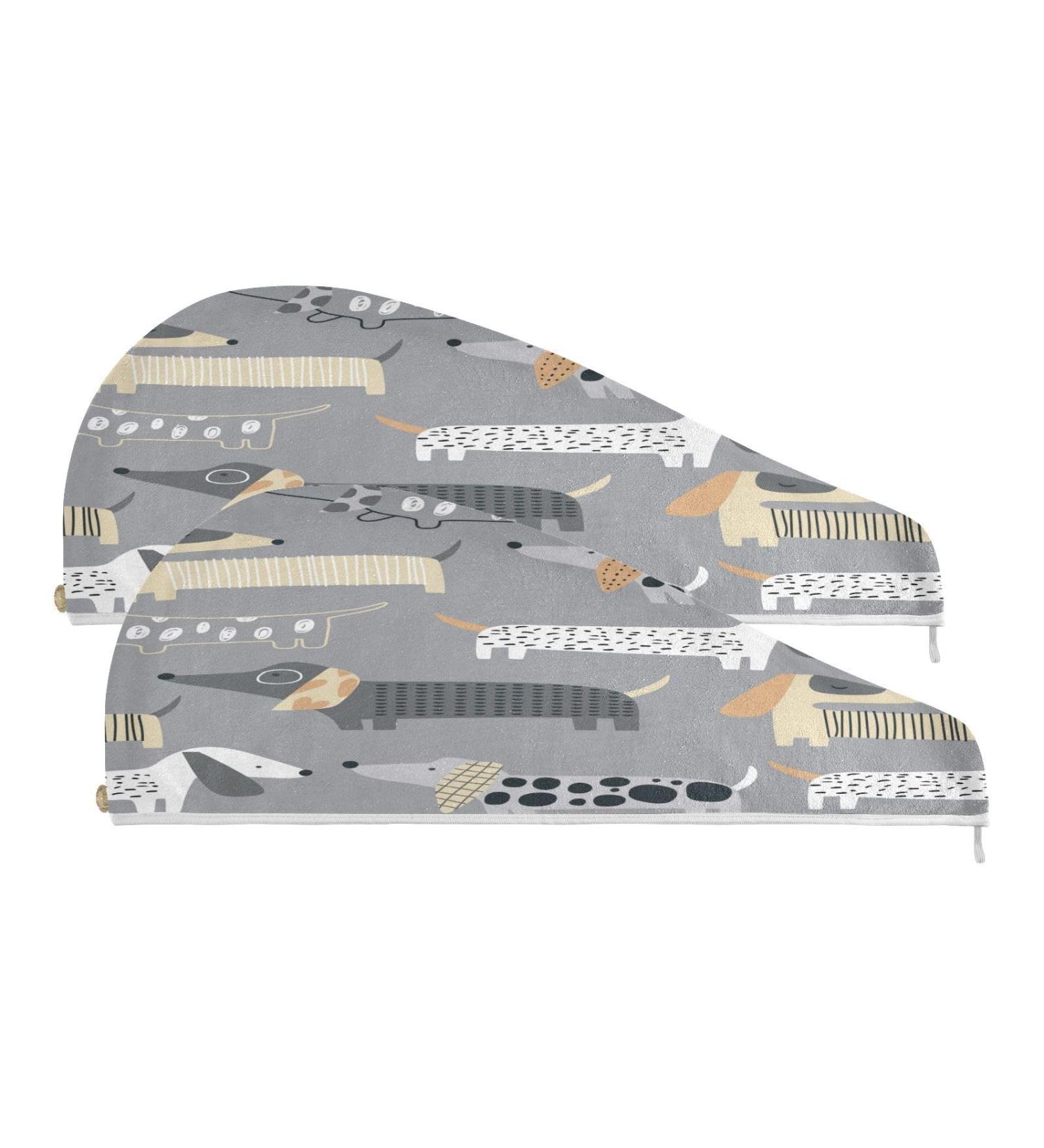 Funny Hand Drawn Doodle Dog Dry Hair Cap - Quick Drying Towel Set & Button Headband | Super Absorbent & Comfortable - Buy Online on GoSupps.com