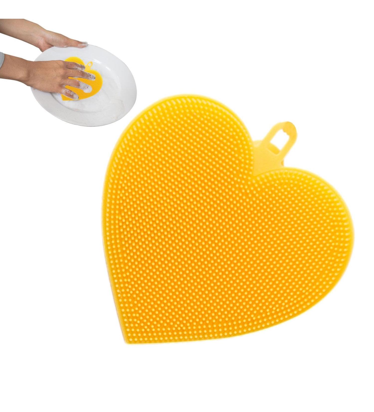 SENZZ Silicone Sponges for Dishes - Food Grade Fruit Vegetable Cleaning Brush | Soft Kitchen Scrubber Reusable Non-Scratch Dish Cleaning Tools for Fruits Vegetables and Dishes Yellow Heart - Buy Online on GoSupps.com