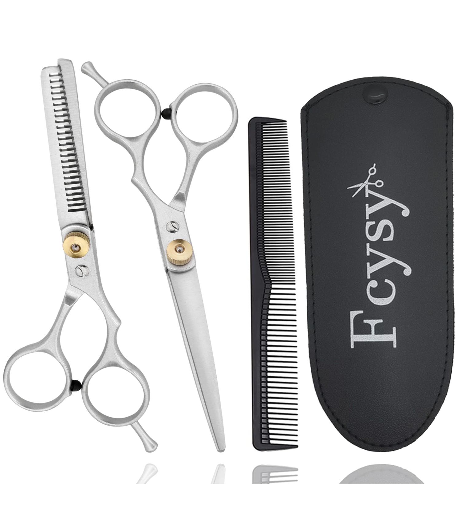 FCYSY Hair Cutting Scissor Thinning Set - Professional Hairdressing Kit for Barber and Hairdresser, Silver Hair Scissors Set for Women and Men - Buy Online on GoSupps.com