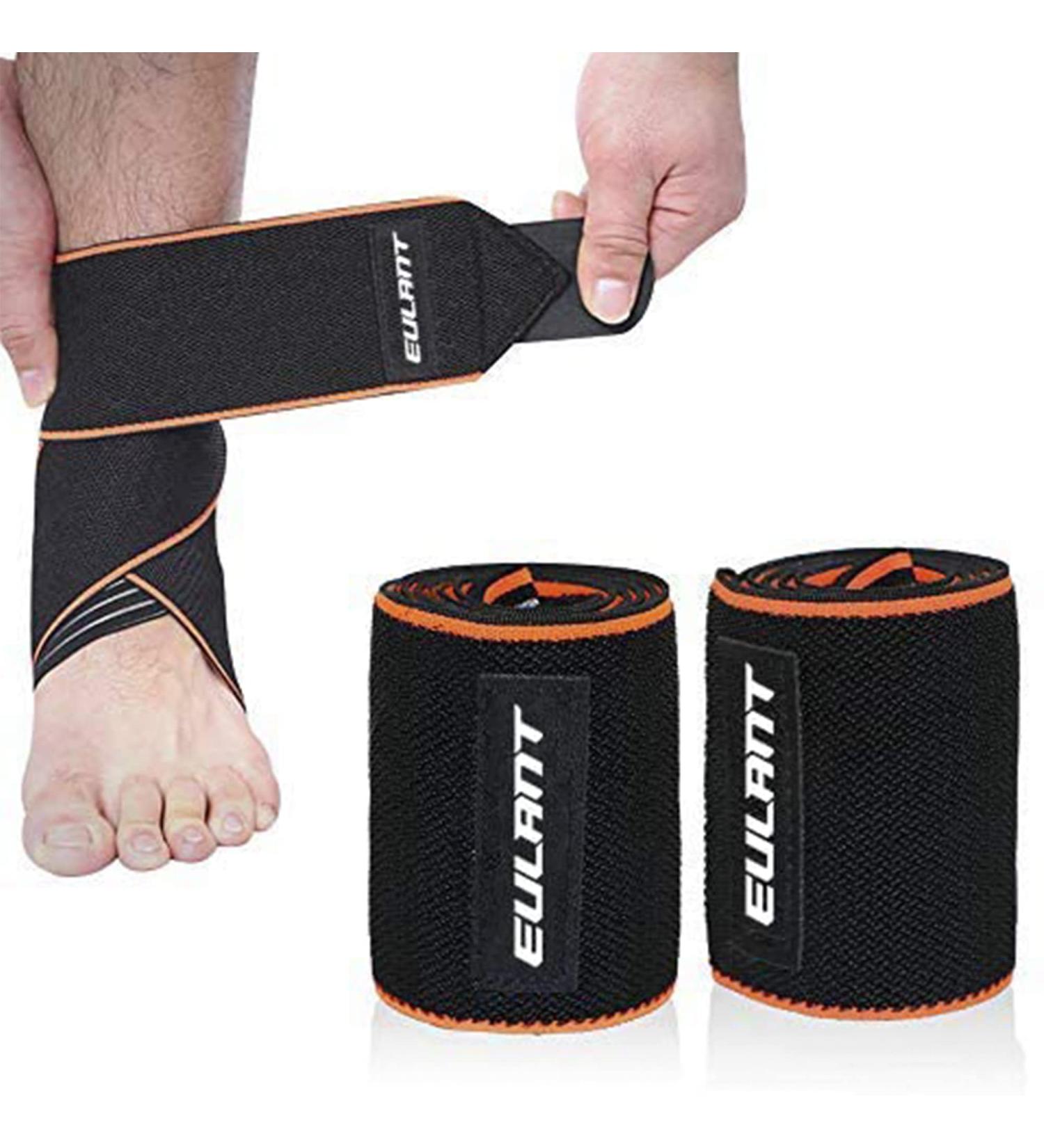 Buy Eulant Adjustable Ankle Bandage - Anti-Slip Silicone Stripes Elastic Foot Support for Volleyball Football & Running - 2 Pieces 85cm Orange - Buy Online on GoSupps.com