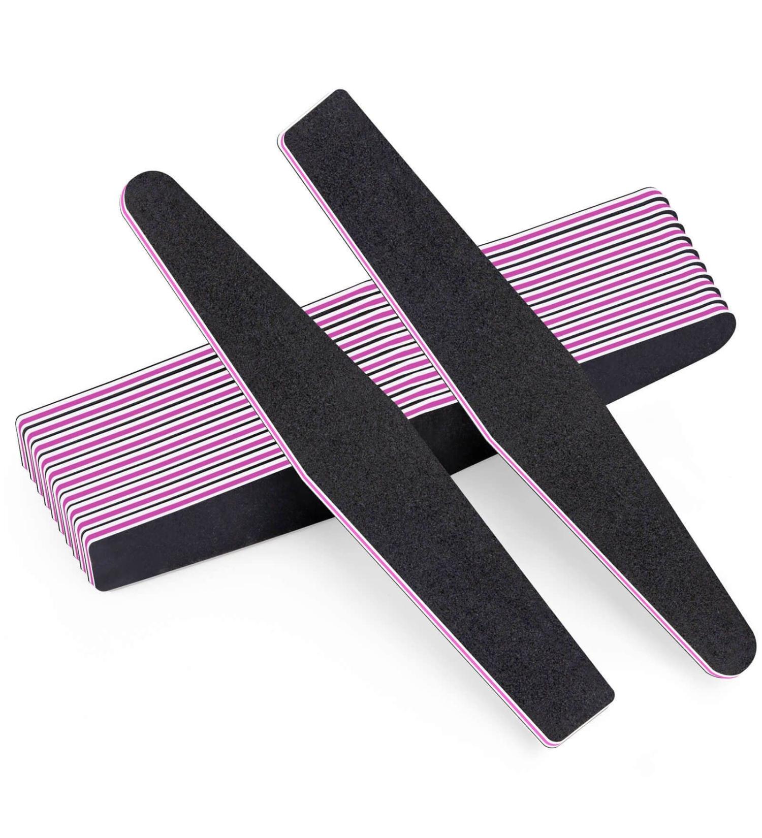 12pcs Jumbo Size Nail File 100/180 Grit - Double Sided Professional Manicure Tools for Acrylic and Natural Nails - Black Color - Buy Online on GoSupps.com