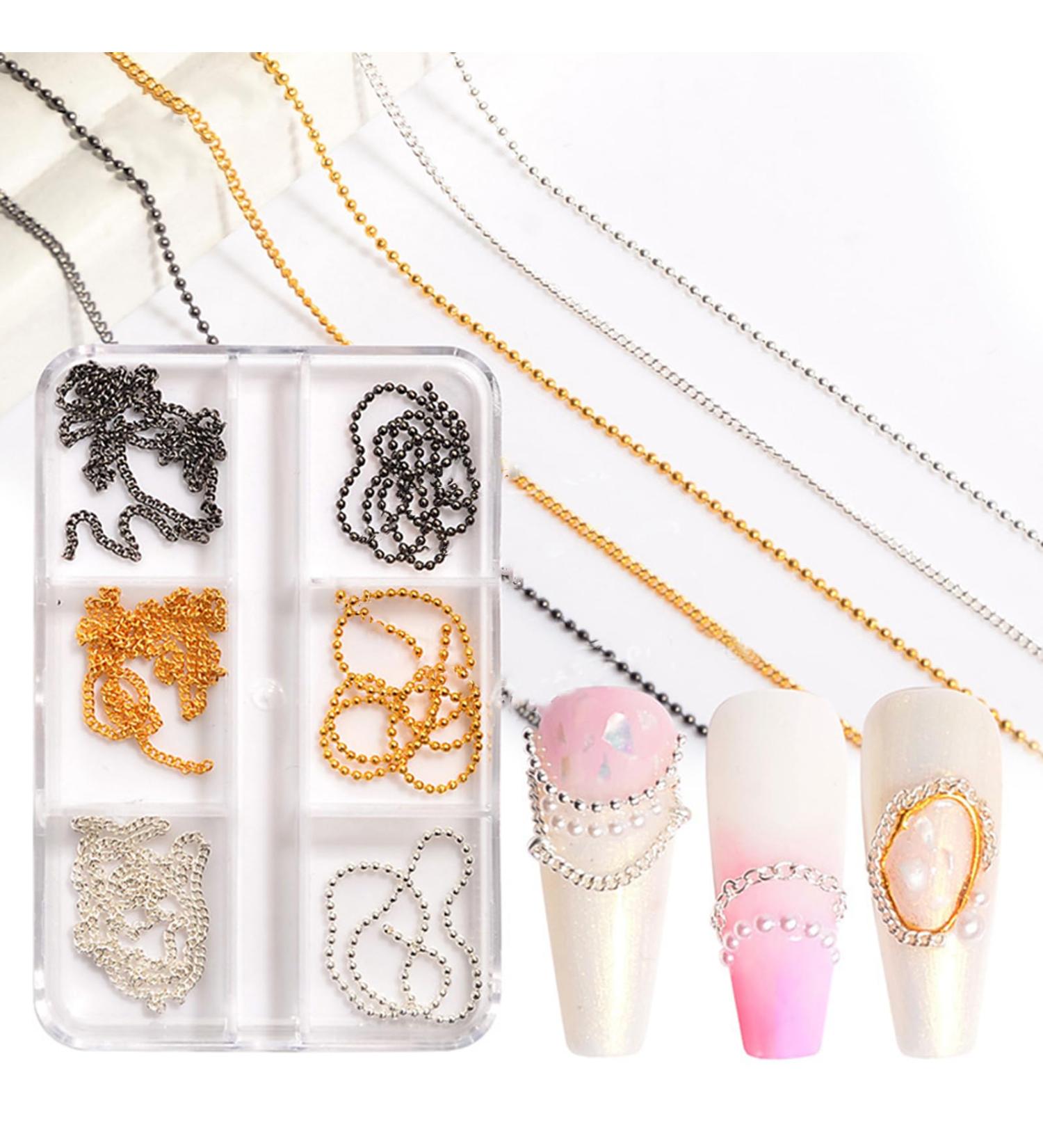 NICENEEDED 12 Strips Metal Nail Art Chains Black Silver White Nail Jewelry Chains Alloy Nail Chains Punk Nail Charms Nail Ornaments Nail Jewels Nail Art Studs for Manicure Decoration - Buy Online on GoSupps.com